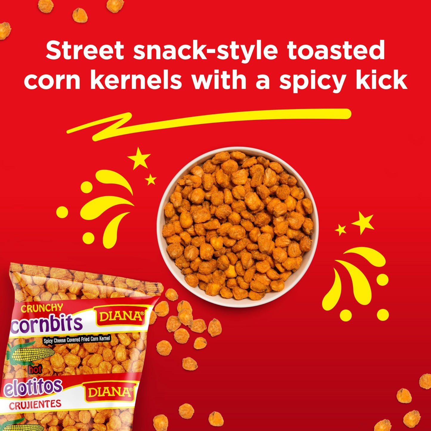 Prodiana Diana Elotitos Crunchy Corn Kernel Snacks, Spicy Hot Piquete, 4.05 Oz (Pack of 8)