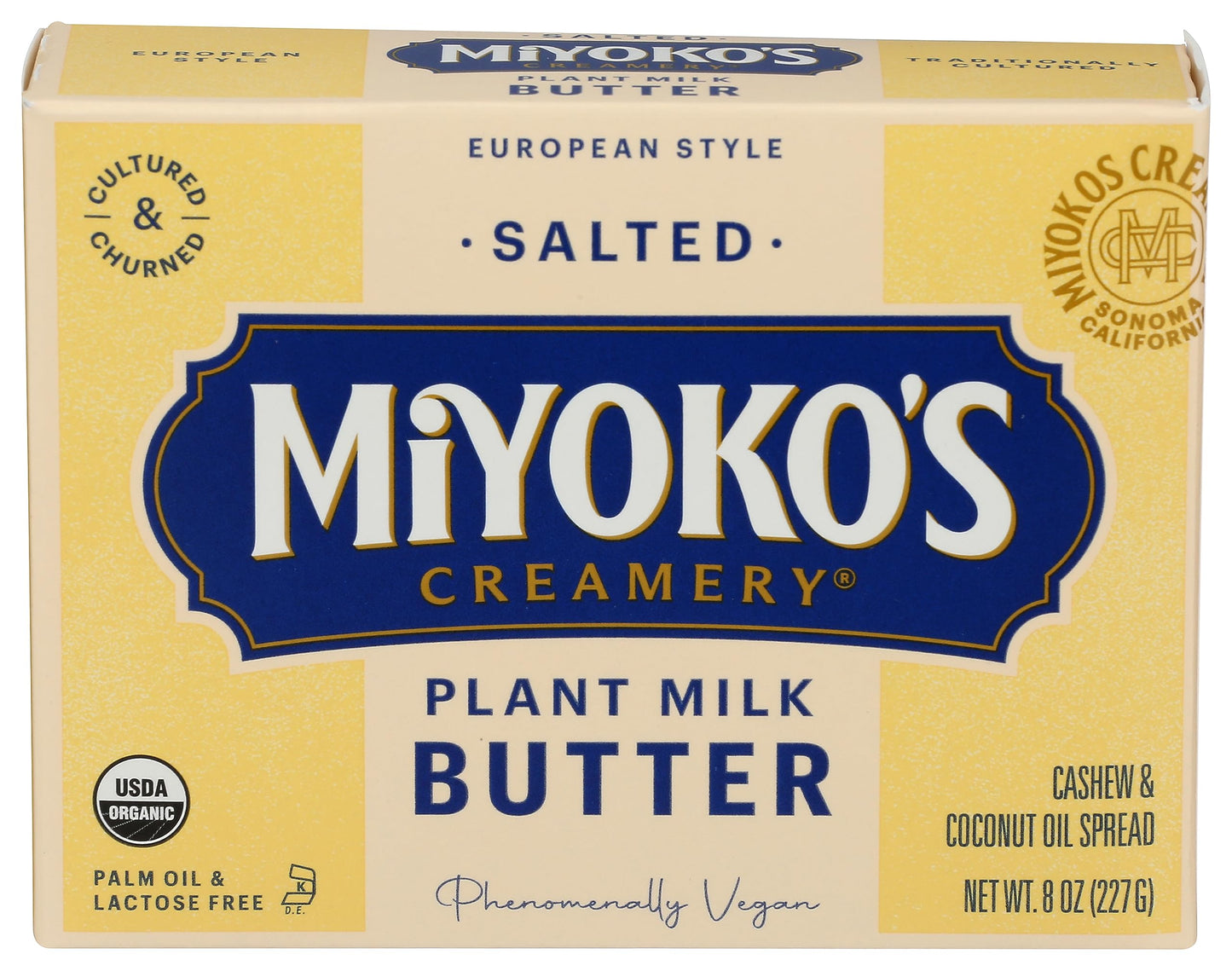 MIYOKOS CREAMERY Organic Salted Vegan Butter, European Style Cultured Plant Milk Butter, 8 Ounce (Pack of 1)