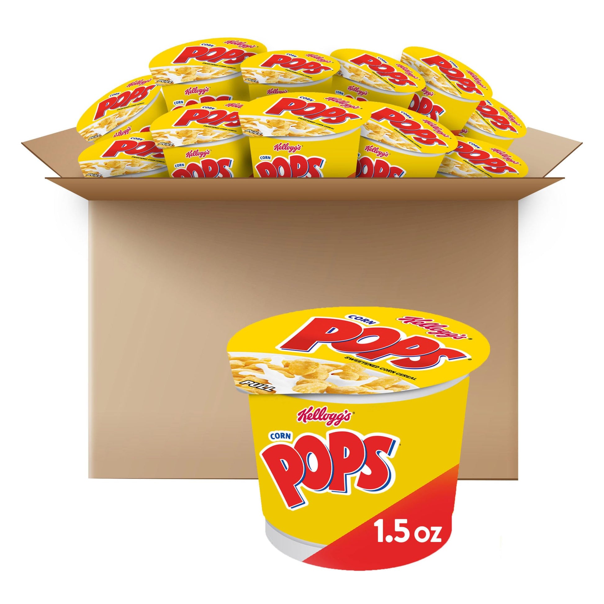 Corn Pops Cold Breakfast Cereal Cups, Original, 8 Vitamins & Minerals, 1.5 oz (Pack of 12)