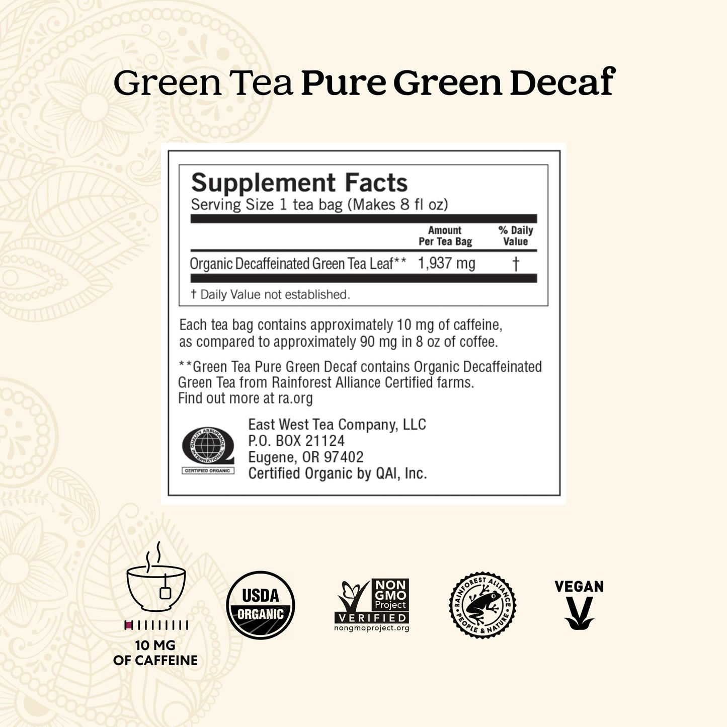 Yogi Green Tea Pure Decaf - Organic Decaffeinated Green Tea - 64 Count (4 Packs)