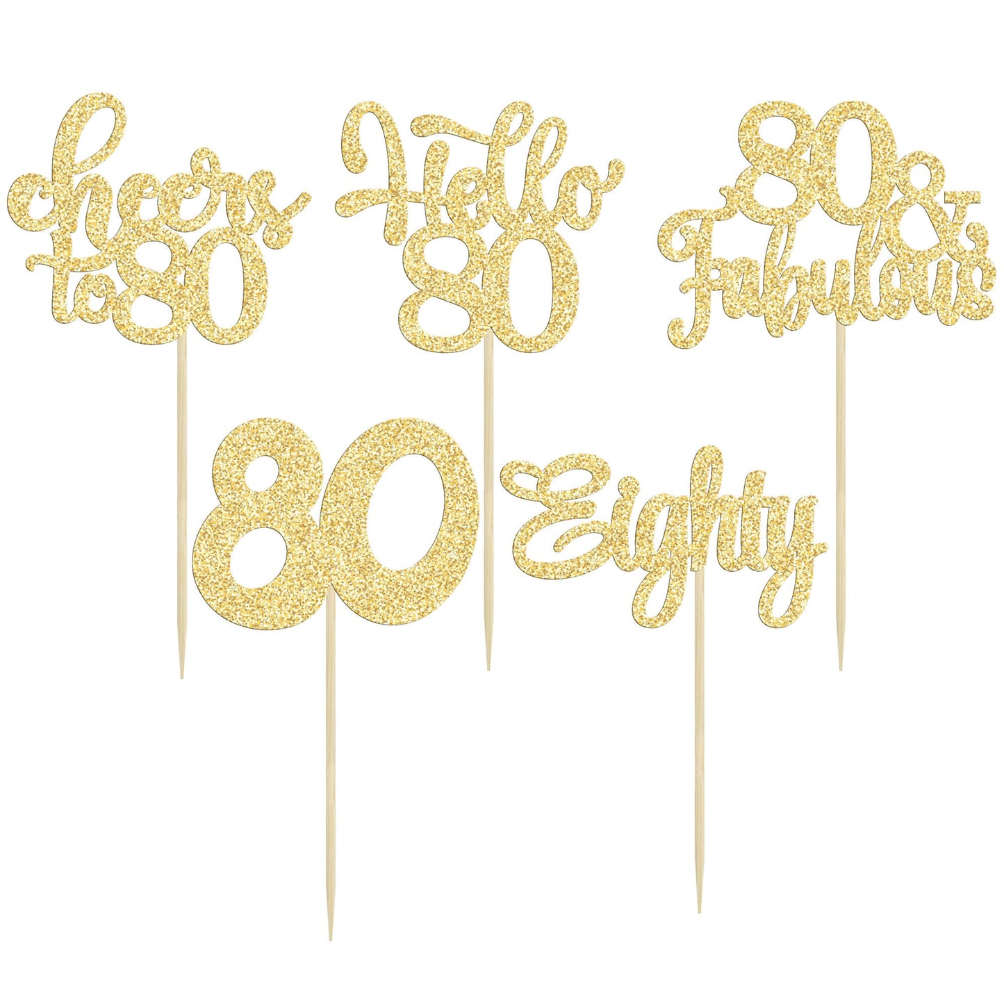 Gyufise 30Pcs Happy 80Th Birthday Cake Topper, Gold, For Birthday Anniversary Party Decorations