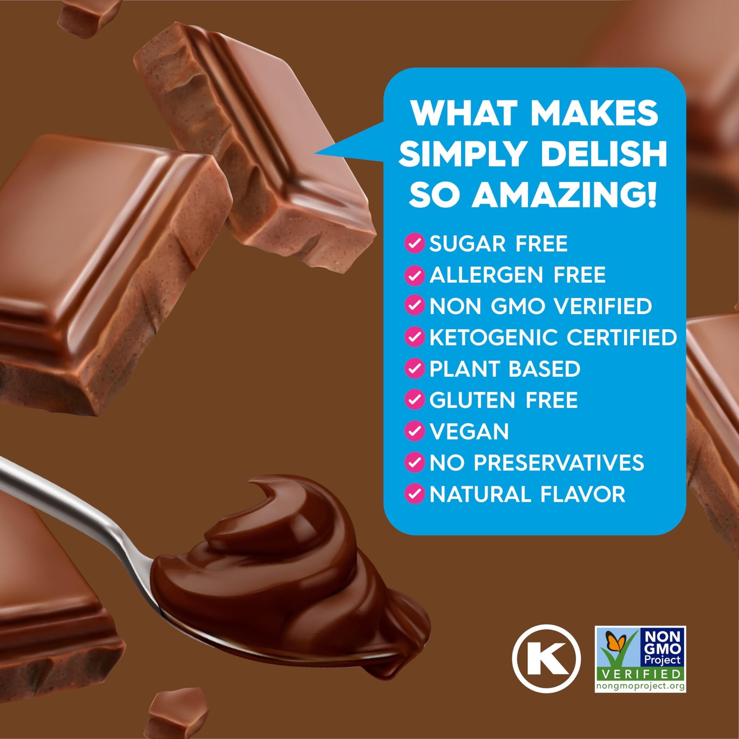 Simply Delish Instant Chocolate Pudding Mix - Plant Based Guilt Free Desserts - All Natural, Sugar Free, Non Gmo, Gluten Free, F