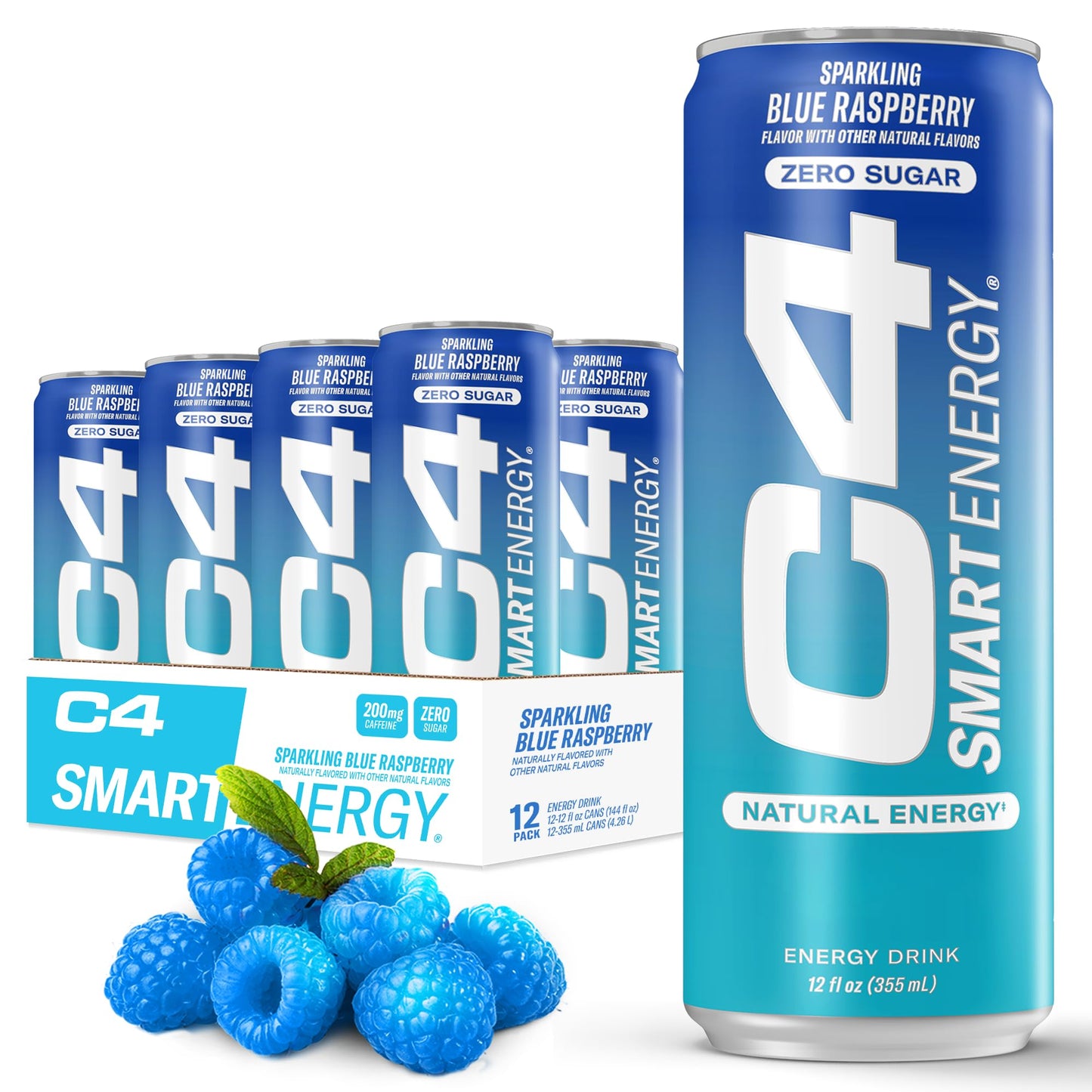 Cellucor C4 Smart Energy Drink - Boost Focus & Energy, 200mg Caffeine, Blue Raspberry, 12 Fl Oz (Pack of 12)
