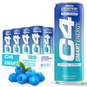 Cellucor C4 Smart Energy Drink - Boost Focus & Energy, 200mg Caffeine, Blue Raspberry, 12 Fl Oz (Pack of 12)