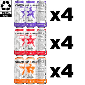 Rockstar Pure Zero Energy Drink Variety Pack, 0 Sugar, 16oz Cans, 12 Pack