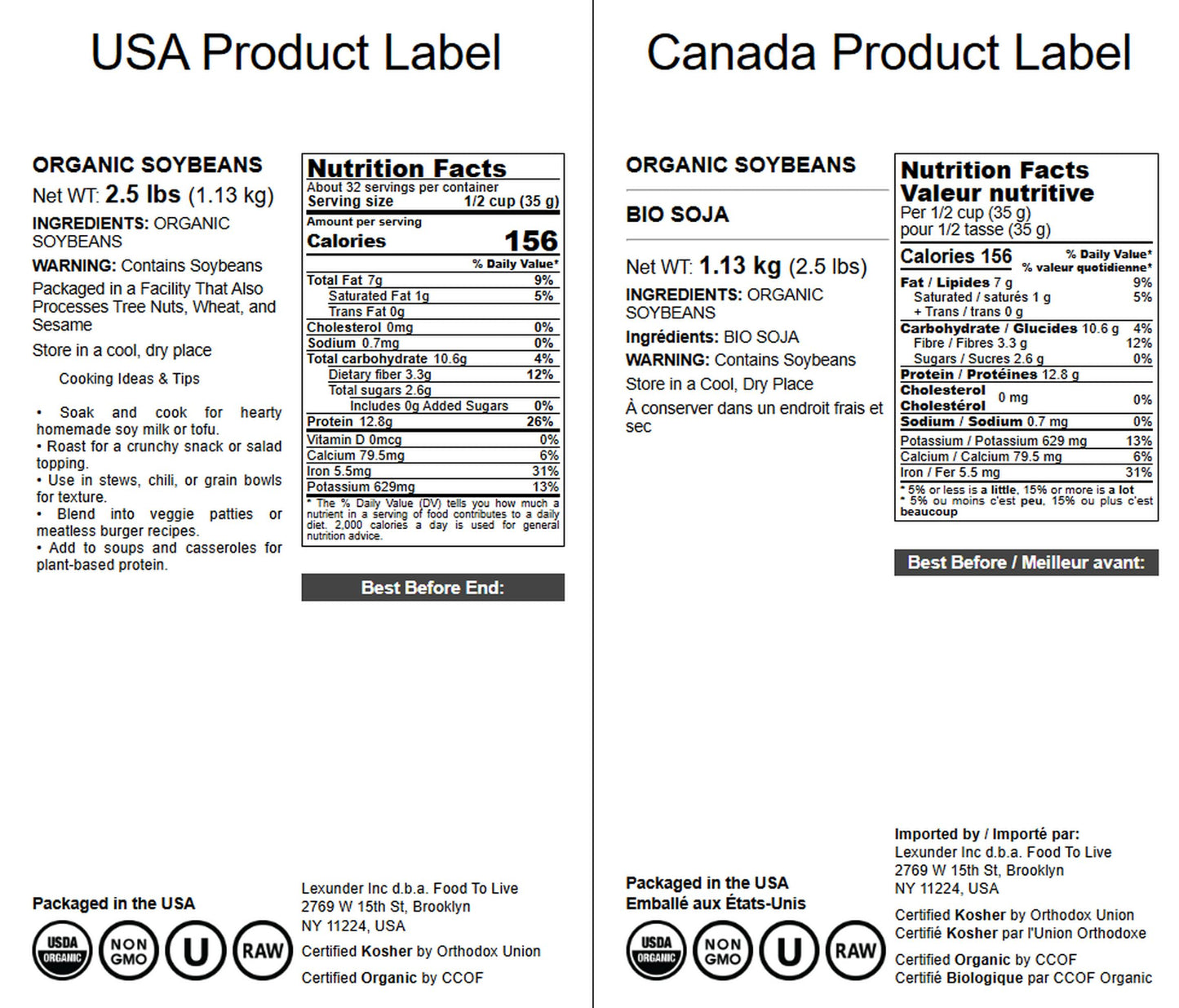 Food to Live Organic Soybeans, 2.5 Pounds - Dry Soy Beans, Pure and Natural, Nutritious Snack, High-Protein, Perfect for Soy Mil