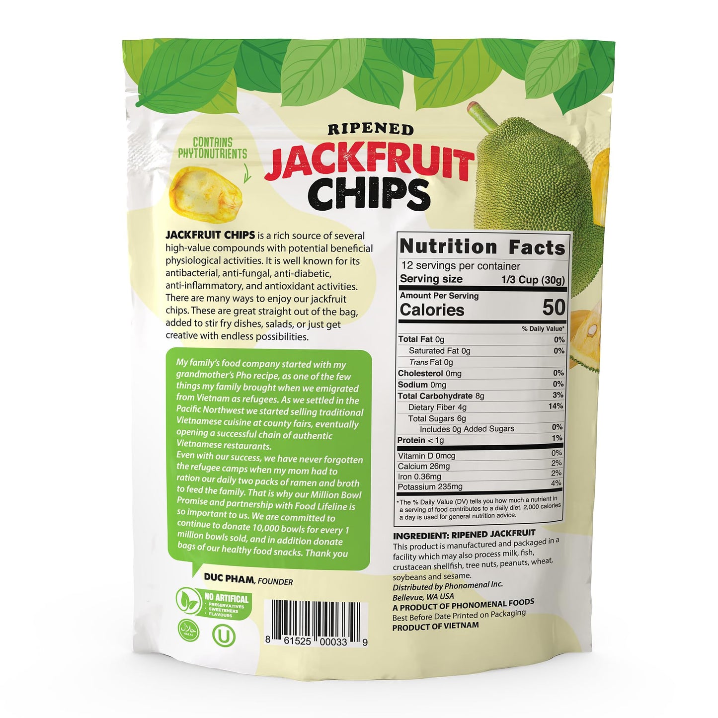 Phonomenal Ripened Jackfruit Chips 13oz | Crunchy Jackfruit | Healthy Dried Fruit Snacks | Organic Snacks for Adults | Vegan &