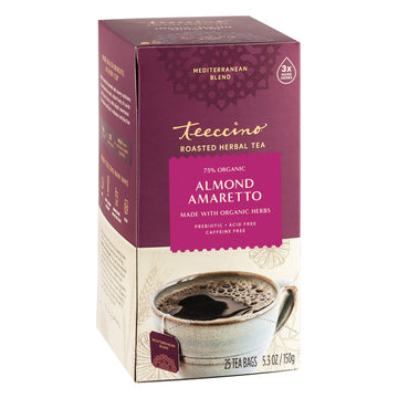 Teeccino Herbal Tea - Almond Amaretto - Caffeine Free, Prebiotic, 25 Count