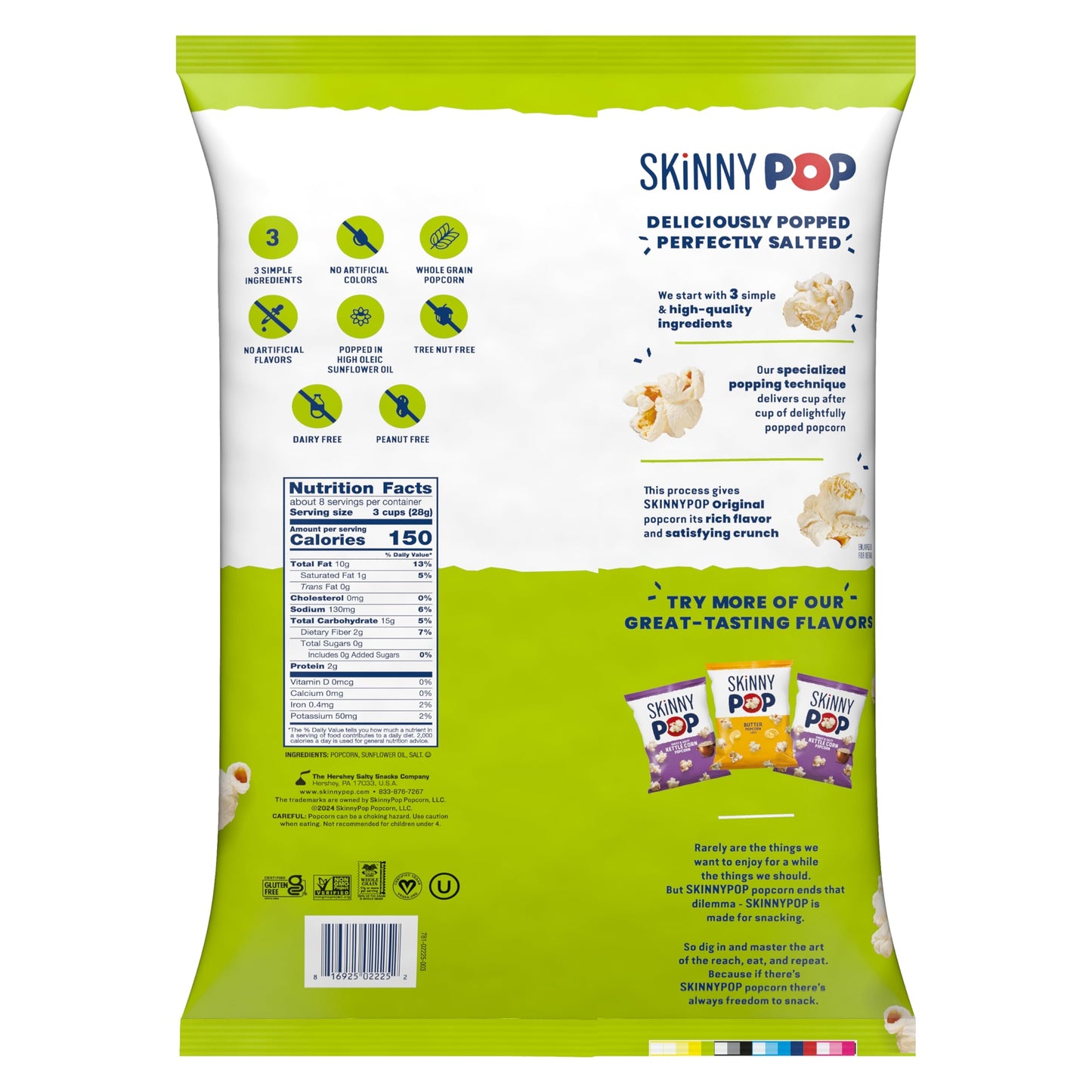 Skinnypop Popcorn, Gluten Free, Dairy Free, Non-Gmo Snacks, Skinny Pop Original Popcorn, 8Oz Family Size Bag (6 Count)