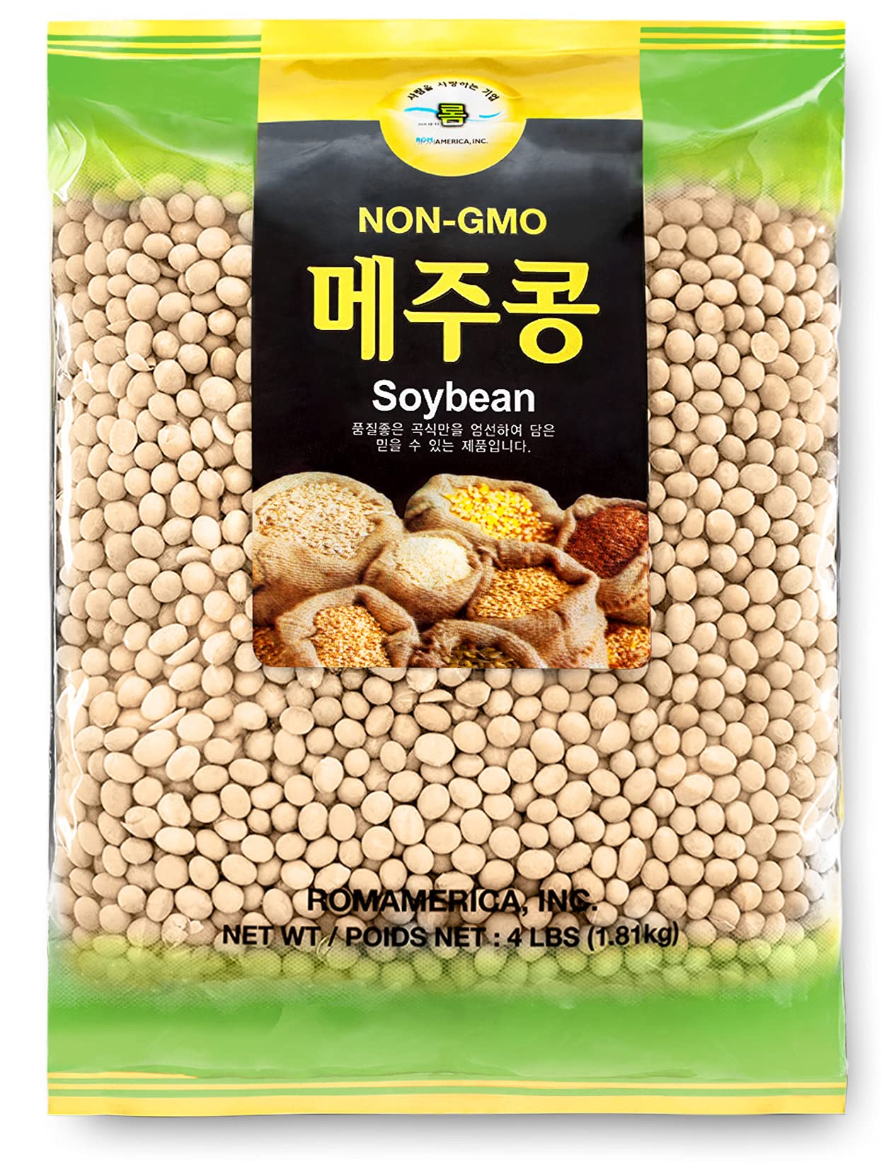 ROM AMERICA Premium Soybeans for Soy Milk, Tofu, Tempeh - 4 Pound Pack