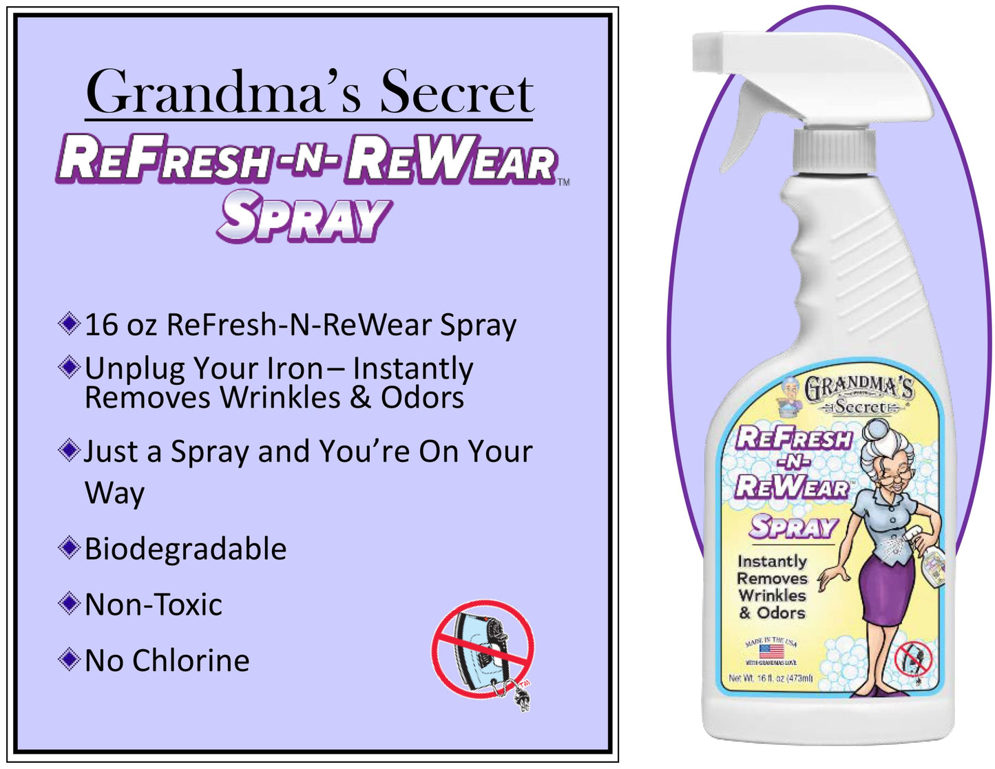 Grandma'S Secret Refresh N Rewear Spray - Instantly Removes Wrinkles & Odors - Wrinkle Release, Fabric Refresher Spray, Chlorine