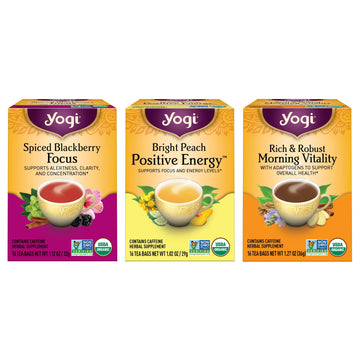 Yogi Tea - Morning Energy Variety Pack (3 Pack) Includes Peach Bergamot Bright Day, Rich And Robust Morning Vitality, Spiced Bla