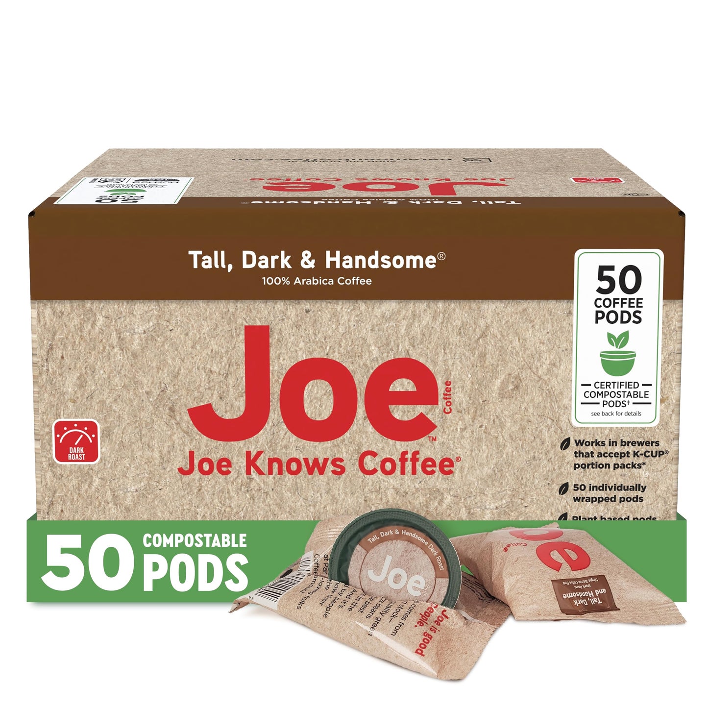 Joe Knows Coffee Single Serve Coffee  Tall Dark and Handsome  50 Count BPI certified compostable pods