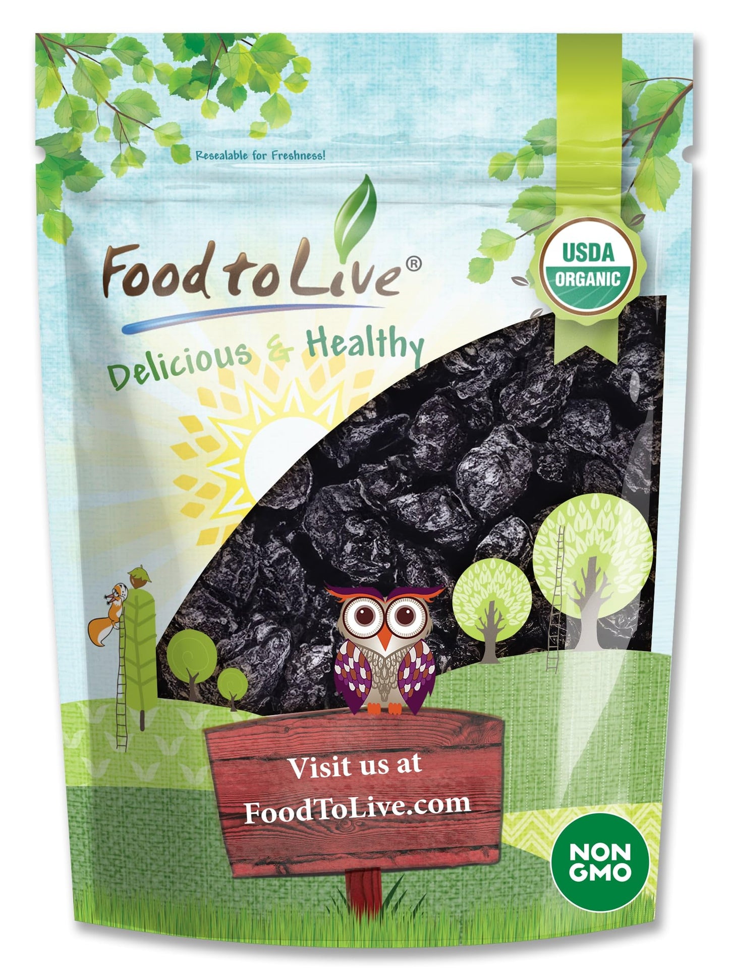 Food to Live Organic Pitted Prunes, 8 Ounces Dried California Plums, Non-GMO, Kosher, Unsulfured, Unsweetened, Bulk