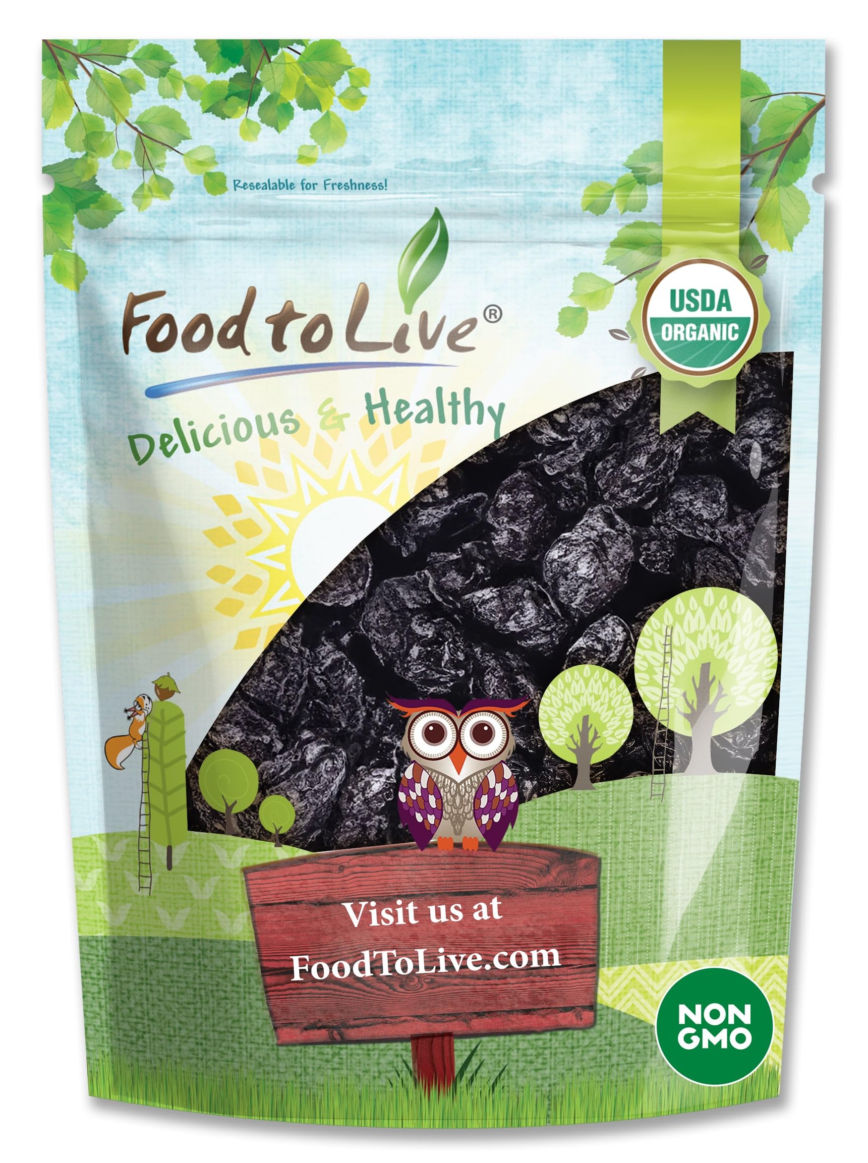 Food to Live Organic Pitted Prunes, 8 Ounces Dried California Plums, Non-GMO, Kosher, Unsulfured, Unsweetened, Bulk