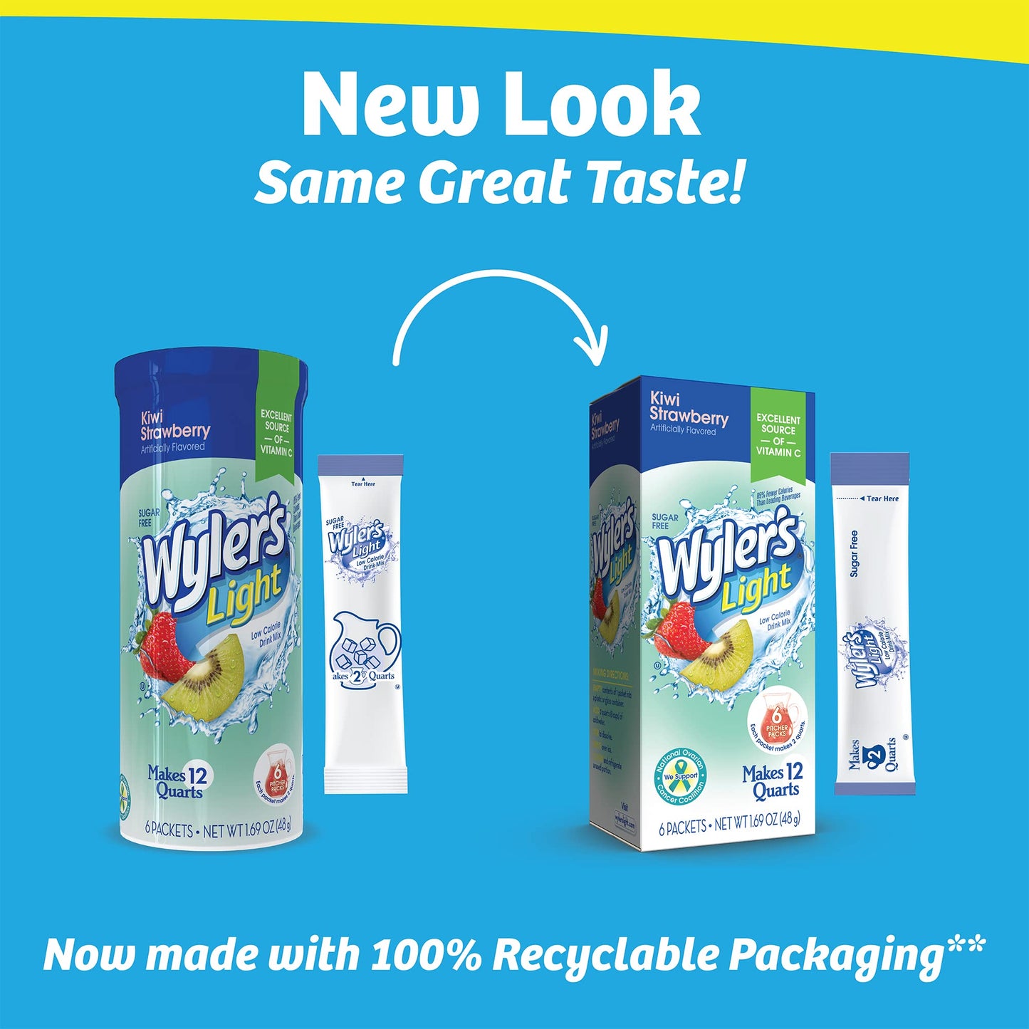 Wylers Light Pitcher Packs  Water Drink Mix Kiwi Strawberry 6 Pitcher Packets