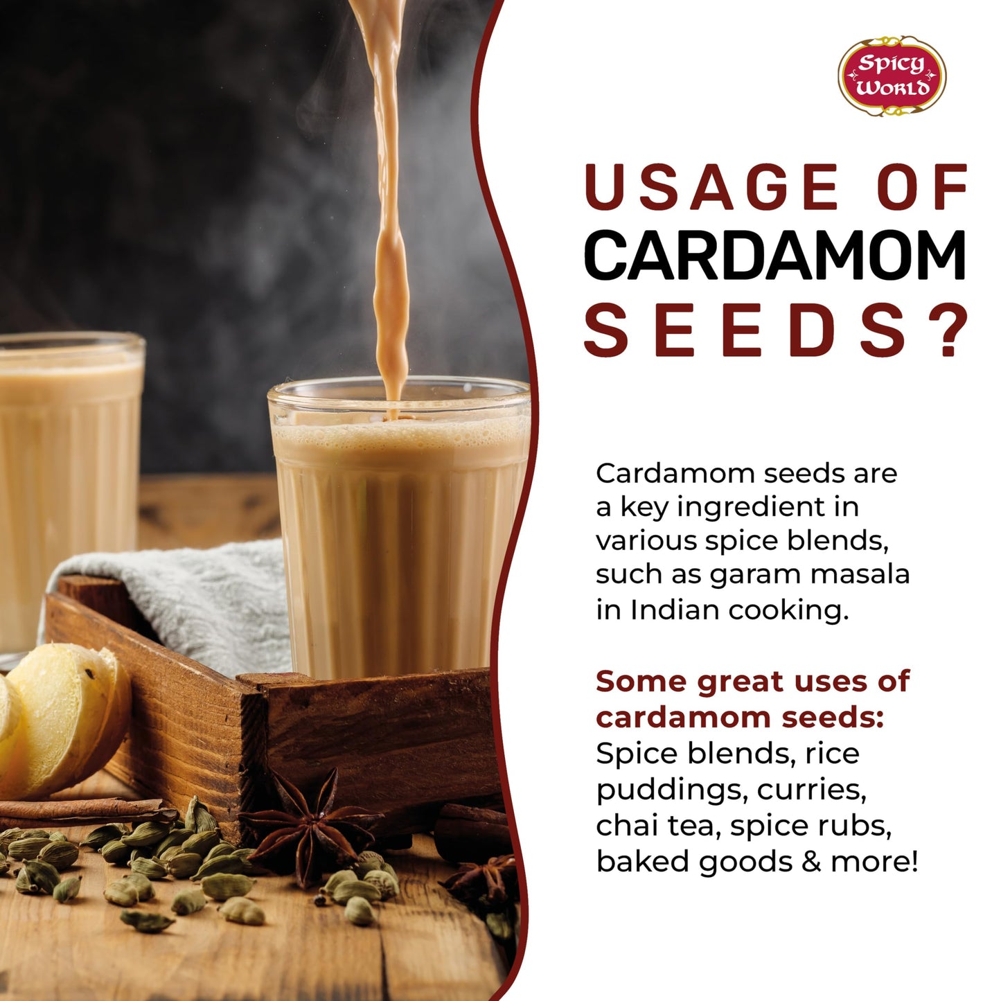 Spicy World Cardamom Seeds Decorticated 3.5 Ounce Bag - Natural, Vegan - No Pods, Also known as Elaichi Seed