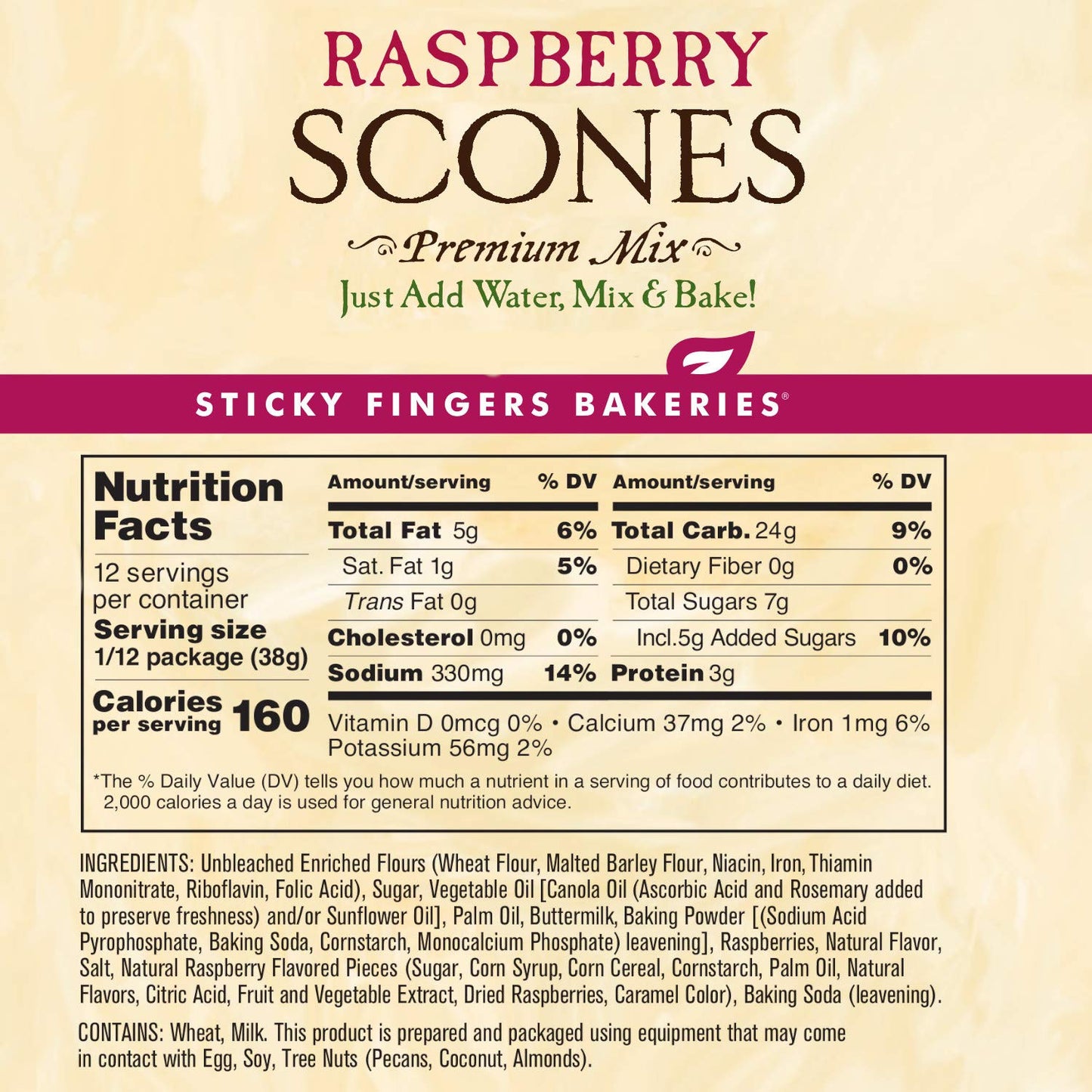 English Scone Mix With Raspberry By Sticky Fingers Bakeries - Easy To Make English Scones Fresh Baked, Makes 12 Scones (6Pk)