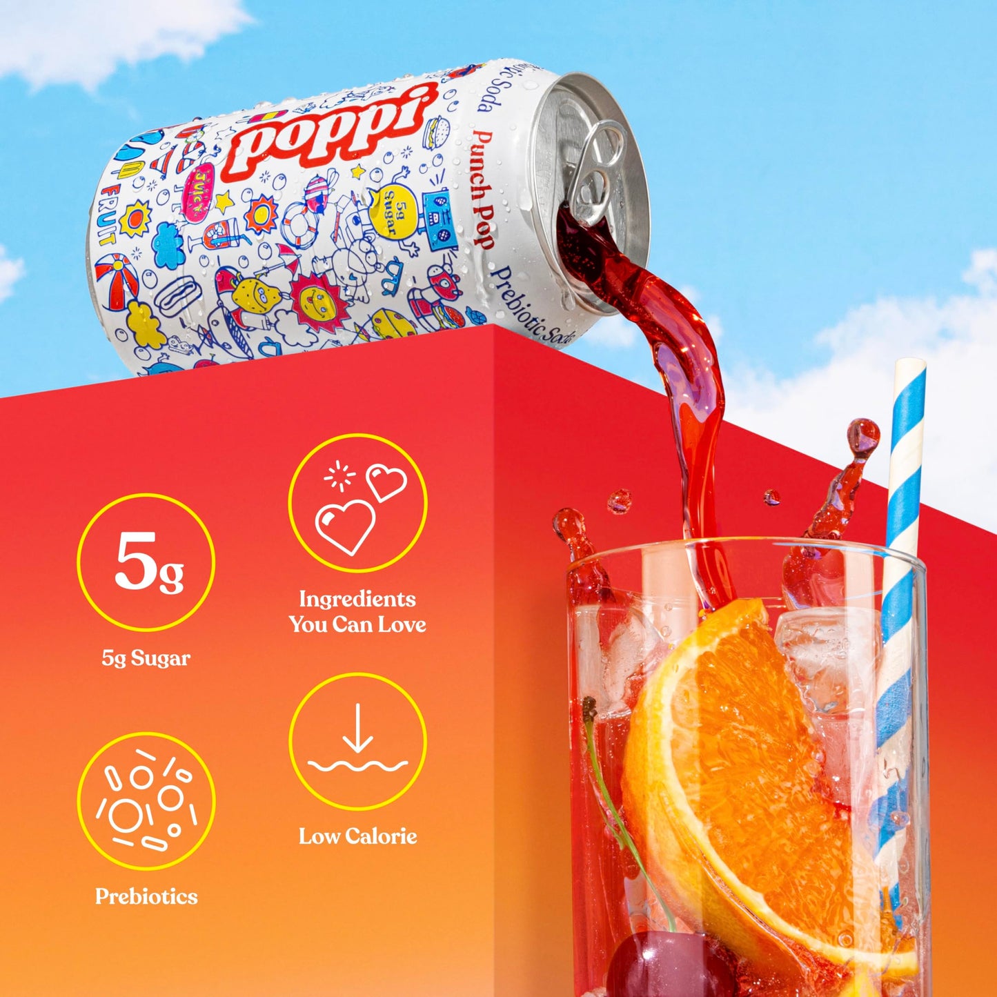 Poppi Sparkling Prebiotic Soda with Apple Cider Vinegar, Seltzer Water & Fruit Juice, 12 Fl Oz, Pack of 12
