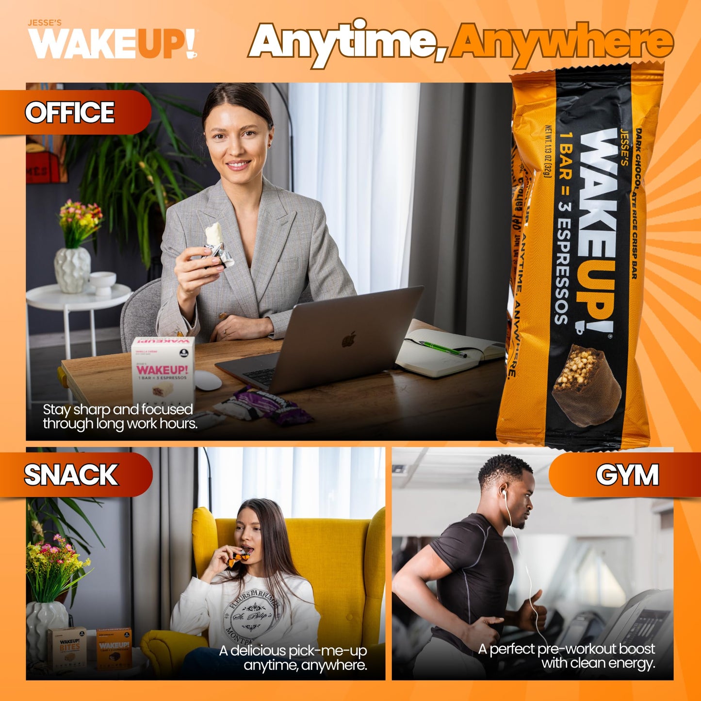 Wake Up!™ Chocolate Caffeinated Protein Bars – 350 Mg Clean Caffeine (1 Bar = 3 Espressos) • Vegan, Gluten-Free, Kosher • Plant-Based Energy + Protein • On-The-Go Focus & Endurance