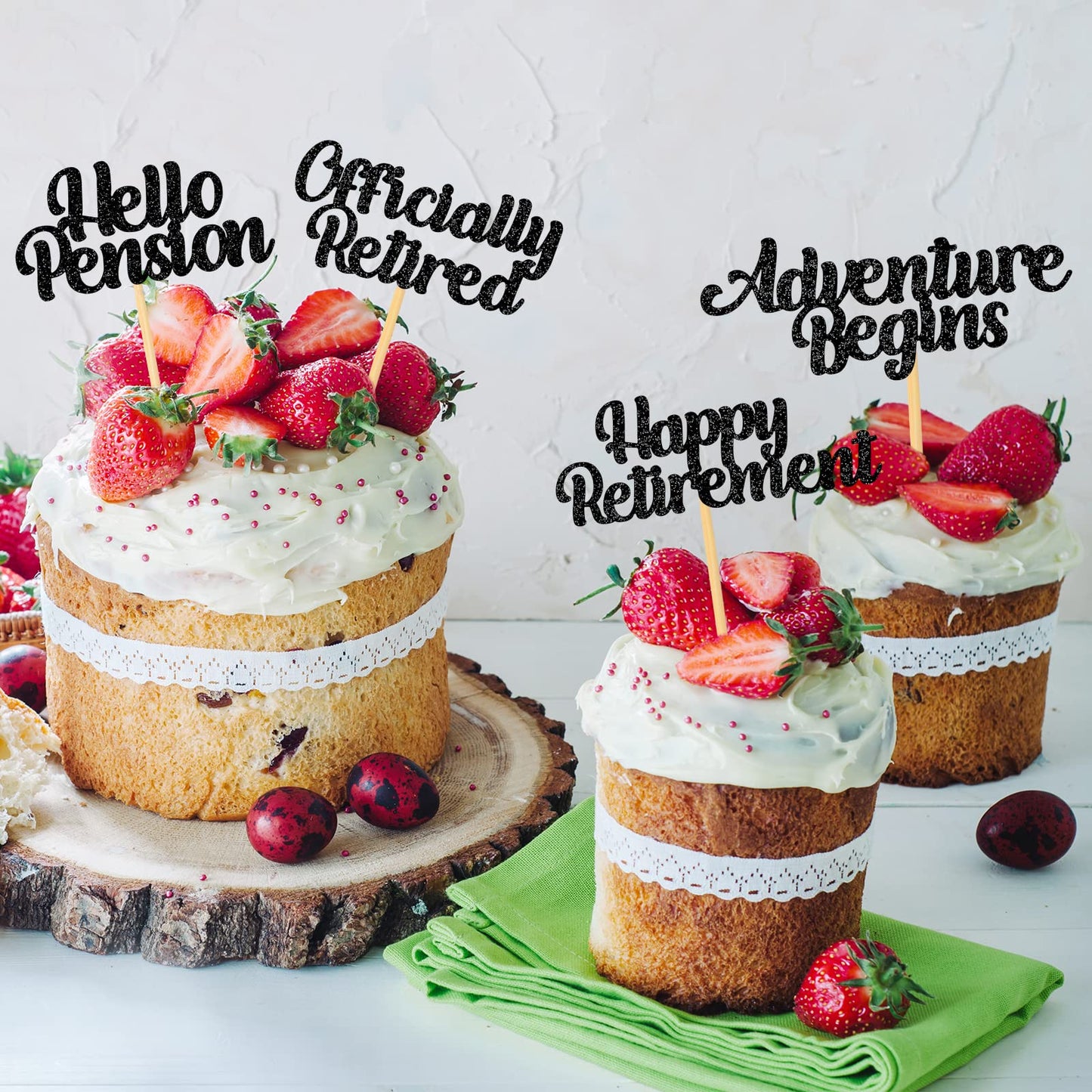 48 Pieces Happy Retirement Cupcake Toppers, Officially Retired Hello Pension Adventure Begins Cupake Picks For Farewell Party Supplies Decor(Black)