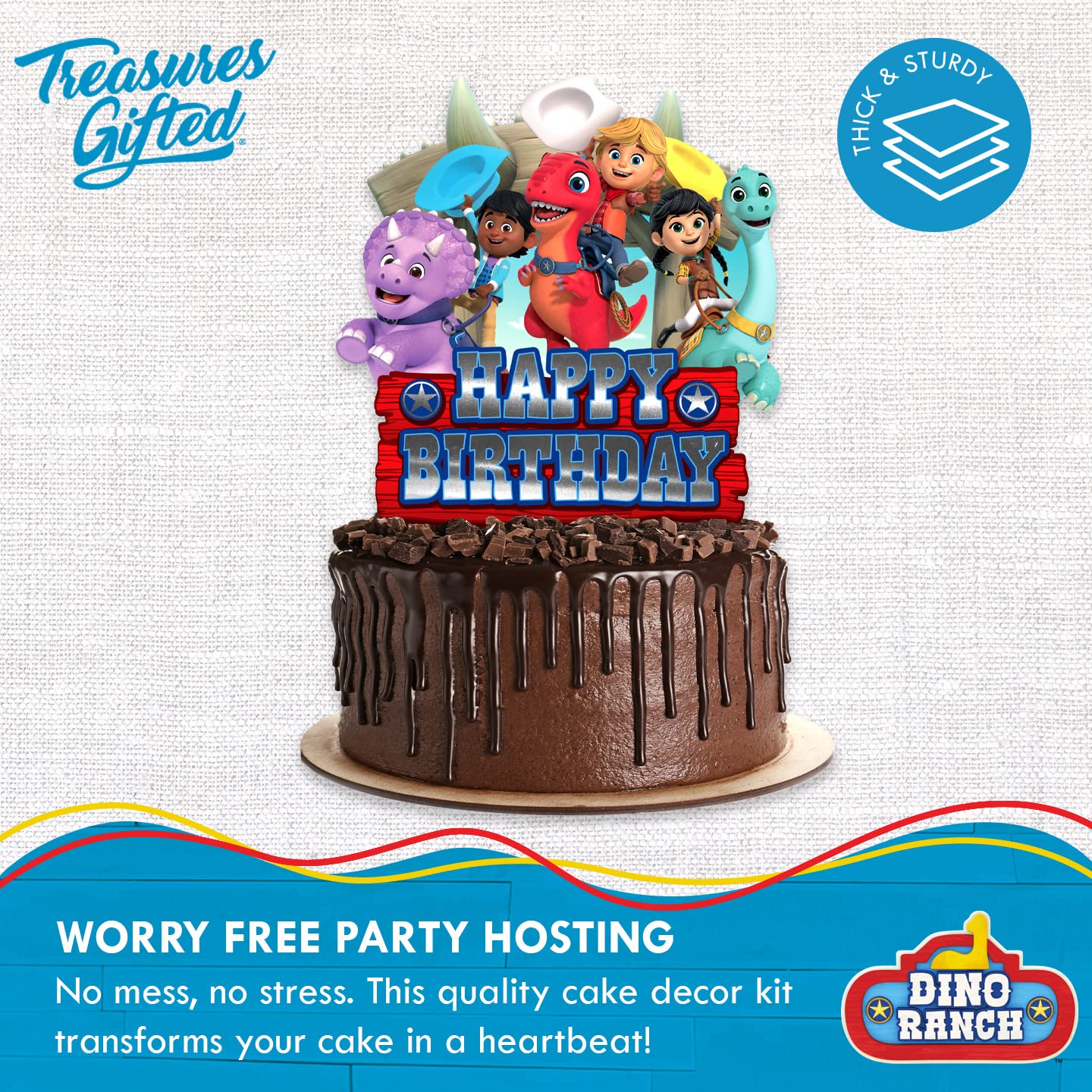 Treasures Gifted Dino Ranch Birthday Decorations - Cake Topper Set with Cupcake Toppers & Wrappers - Dino Ranch Themed
