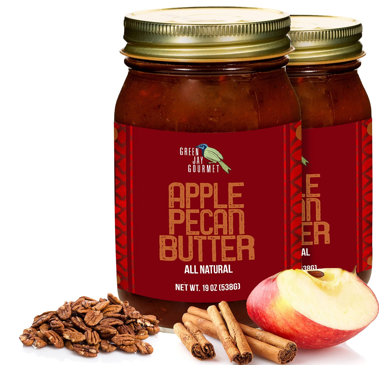 Green Jay Gourmet Apple Pecan Butter - All-Natural, Gluten-Free - 2 x 19 Ounces