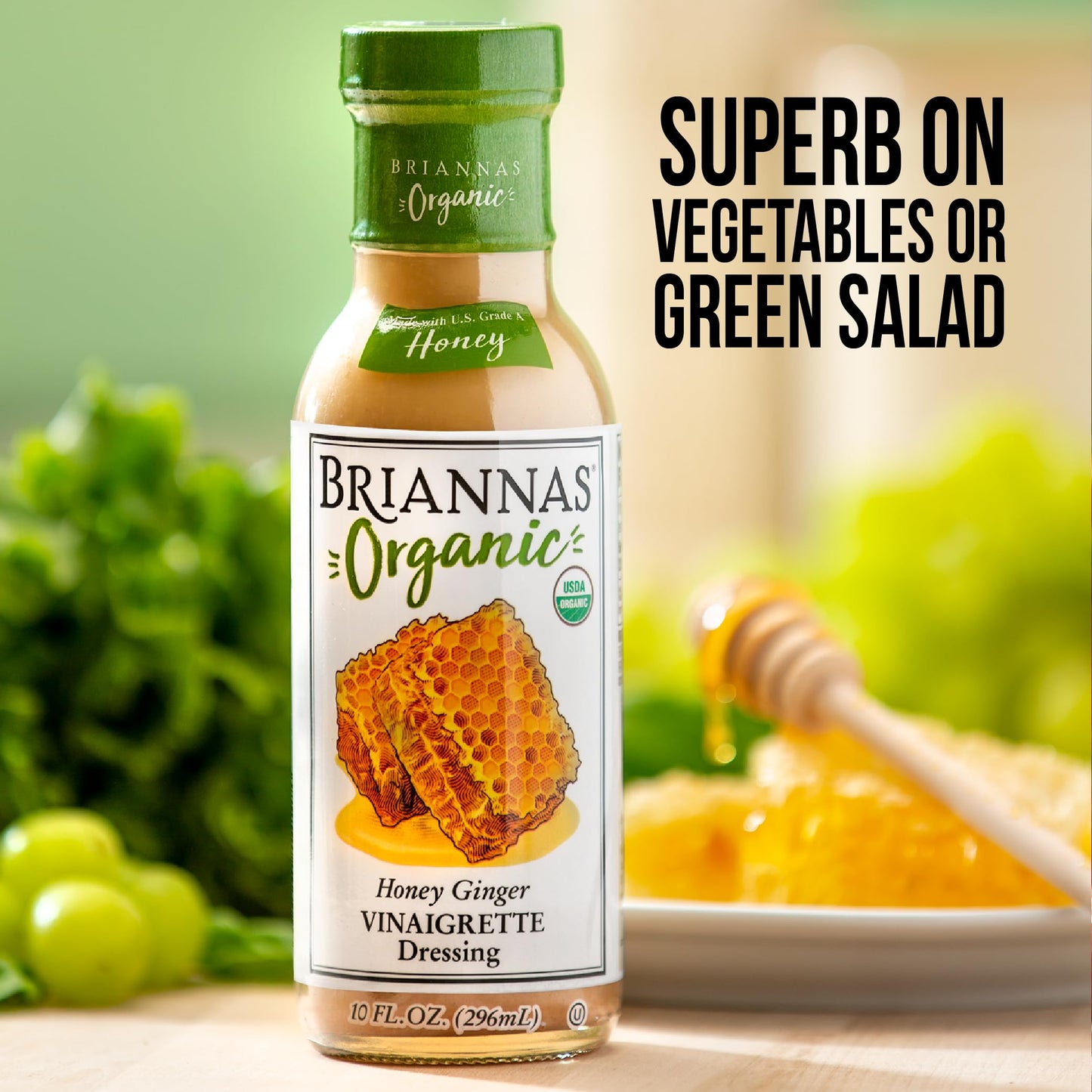 BRIANNAS - Organic Honey Ginger Vinaigrette Dressing - Certified Kosher & Organic Salad Dressing made with enhanced Ingredients - 10 oz. Bottle