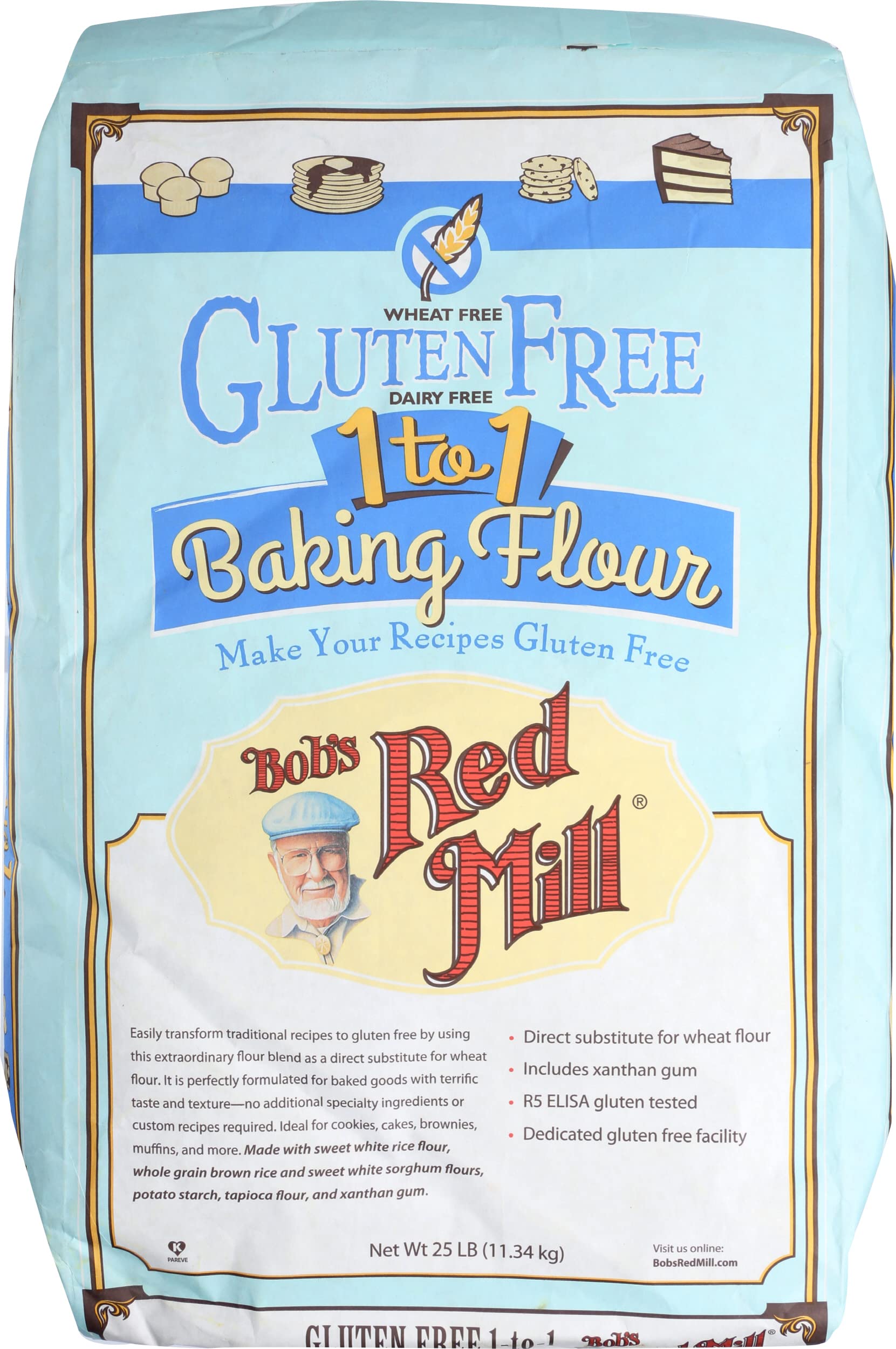 Bob's Red Mill 1 to 1 Baking Flour, Gluten Free, 25 Lb (Pack of 1)