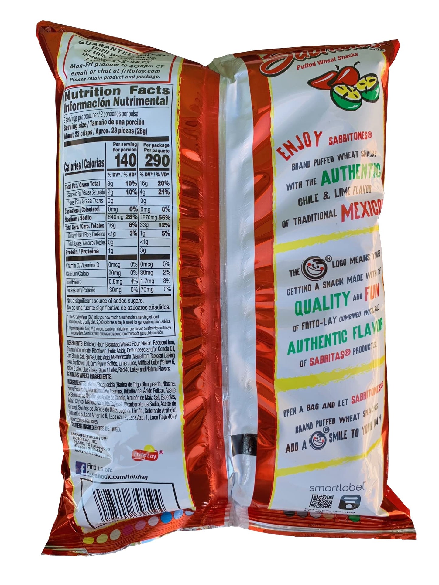 Sabritones Puffed Wheat Snack Chile & Lime, 2oz, set of 3 bags