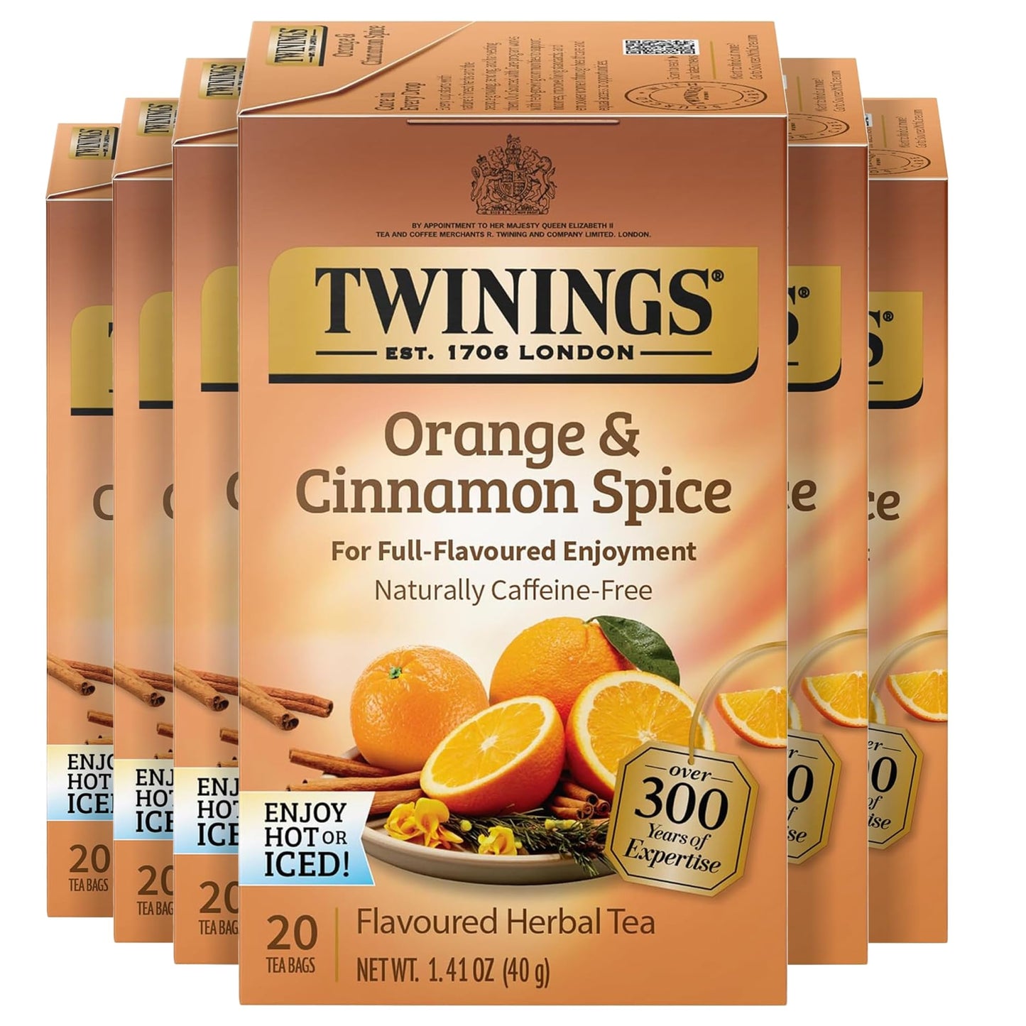 Twinings Herbal Tea, Orange & Cinnamon Spice, Naturally Caffeine-Free, 20 Count (Pack of 6), 120 Teabags