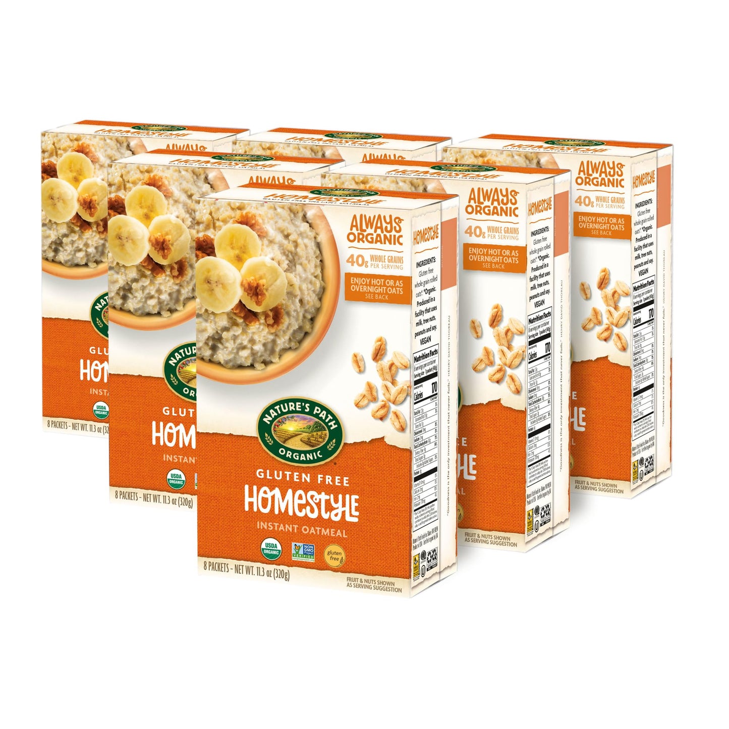 Nature'S Path Organic Homestyle Oatmeal, 11.3 Oz (Pack Of 6), Gluten Free, Non-Gmo