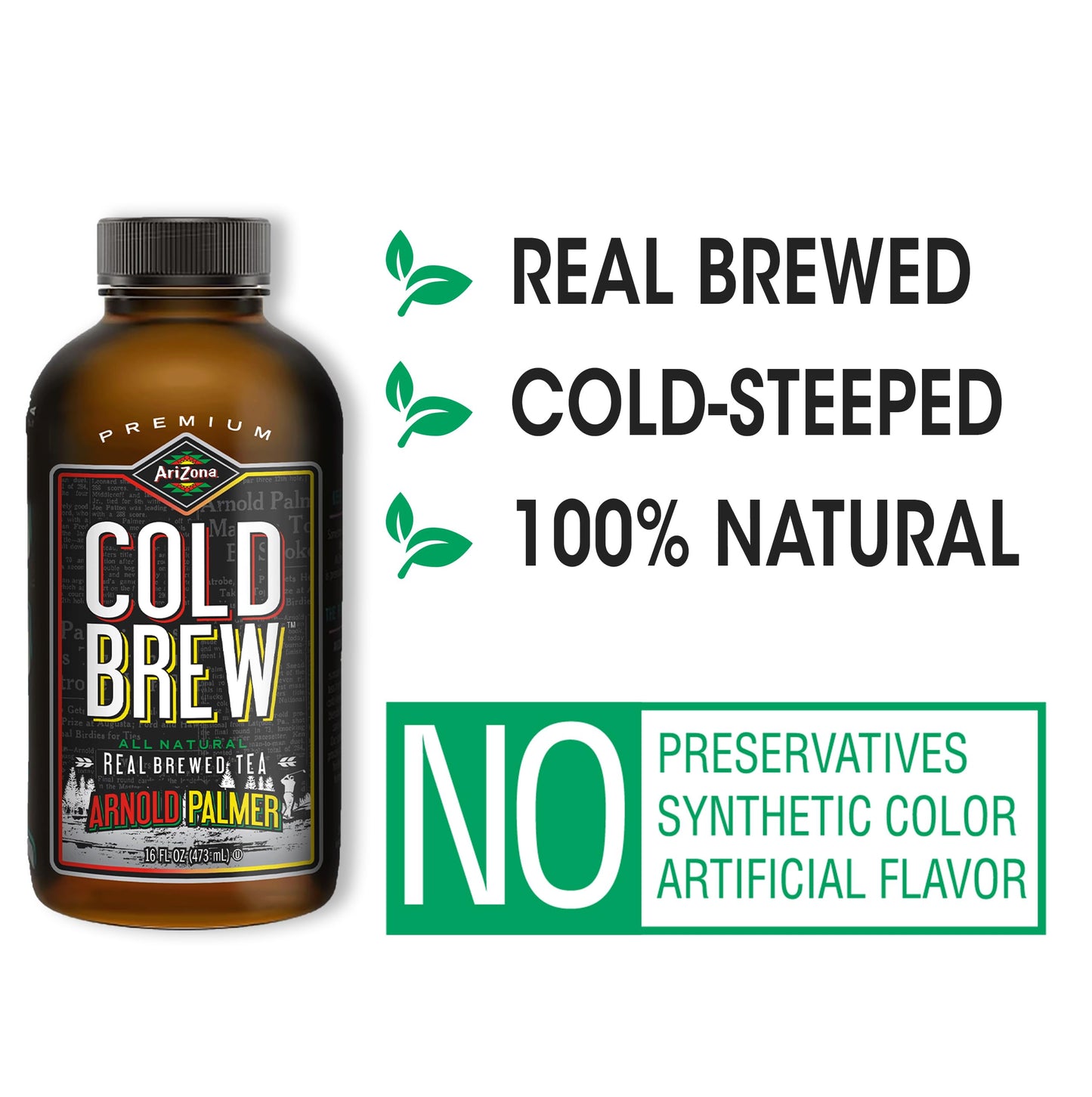AriZona Arnold Palmer Premium Cold Brew Iced Tea & Lemonade, 16 Fl Oz, Pack of 12 - Refreshing Cane Sugar Beverage