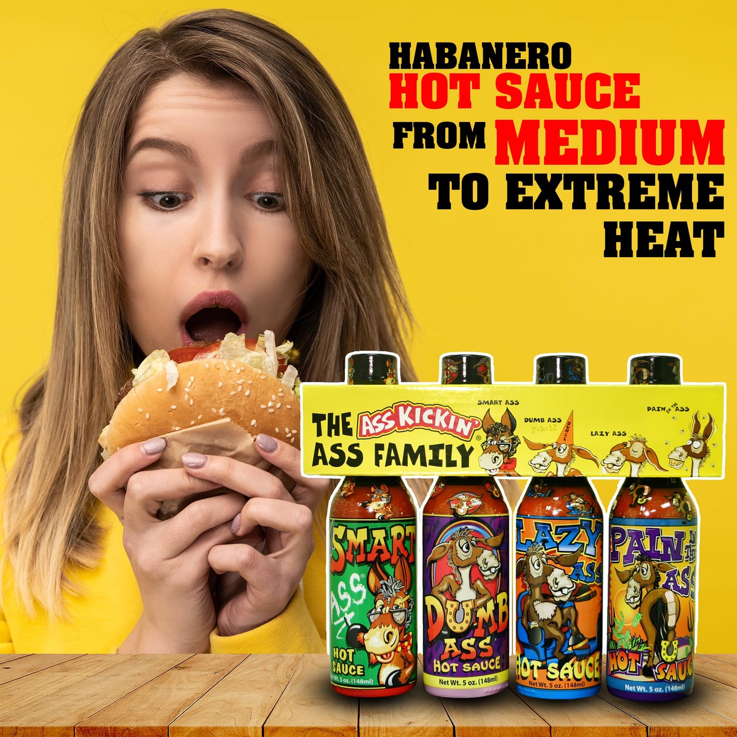 ASS KICKIN Hot Sauce Gourmet Gift Set - 5oz. Pack of 4 - Perfect for Hot Sauce Fans