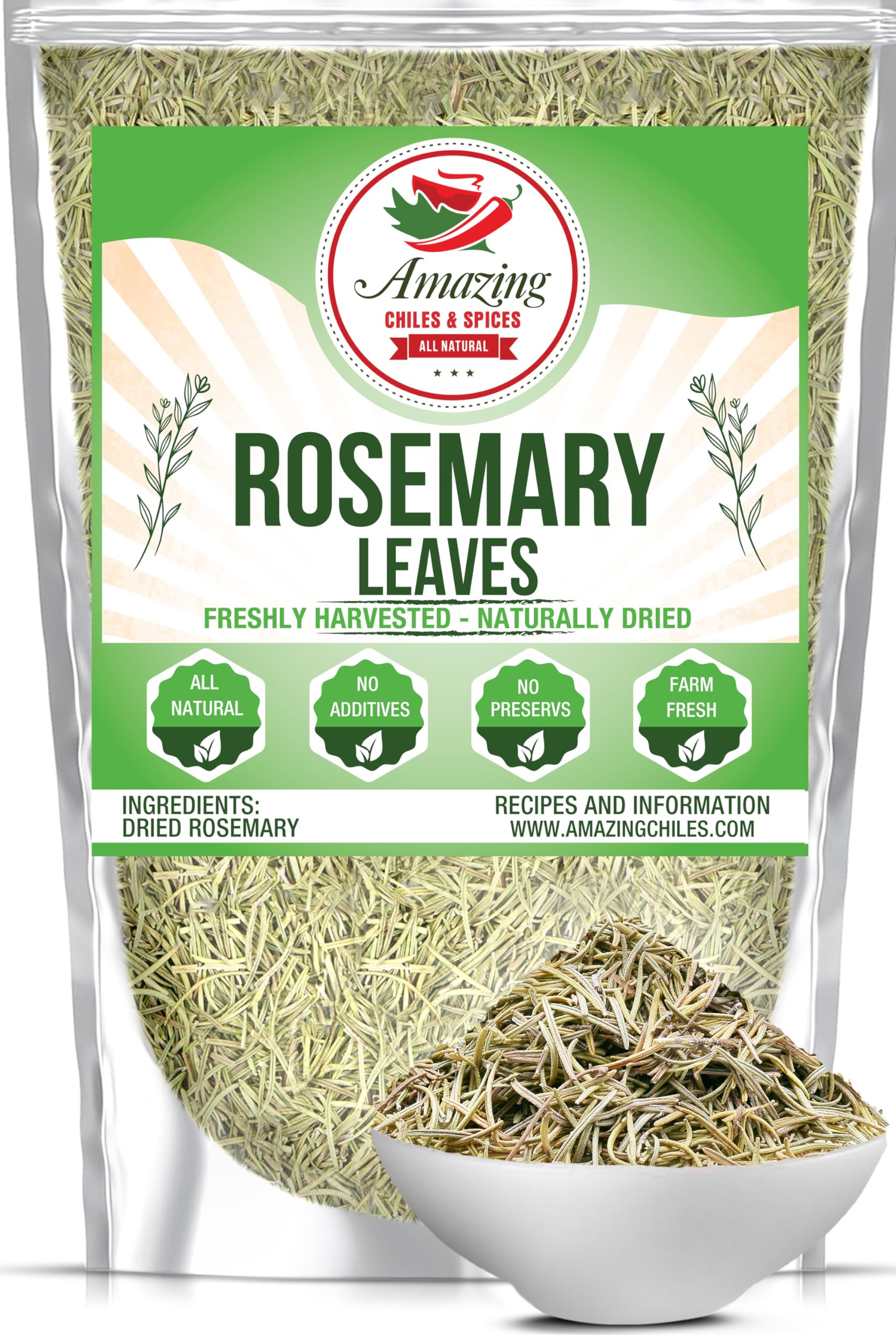 Dried Rosemary Leaves  3 oz. enhanced All Natural Herbs and Spices for Meat  Fish  Oils  Dips  Tea. Farm Fresh  Rich Savory Flavor by Amazing Chiles & Spices