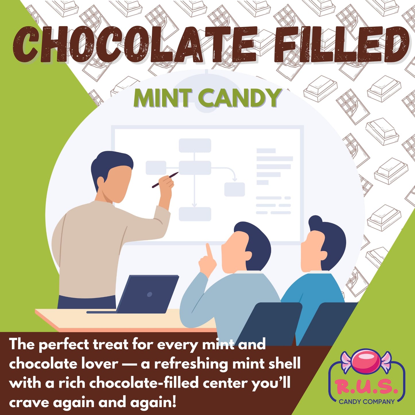 R.U.S. Candy Chocolate Filled Mint Hard Candy - 2 Pound Bag - About 160 Individually Wrapped Pieces