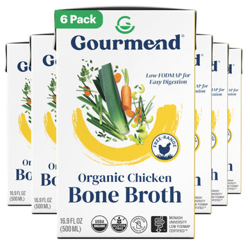 Organic Unsalted 16.9Oz Chicken Bone Broth (6 Pack) - 7 Ingredients, Low Fodmap Certified, Filler Free, Gluten Free, Onion & Gar