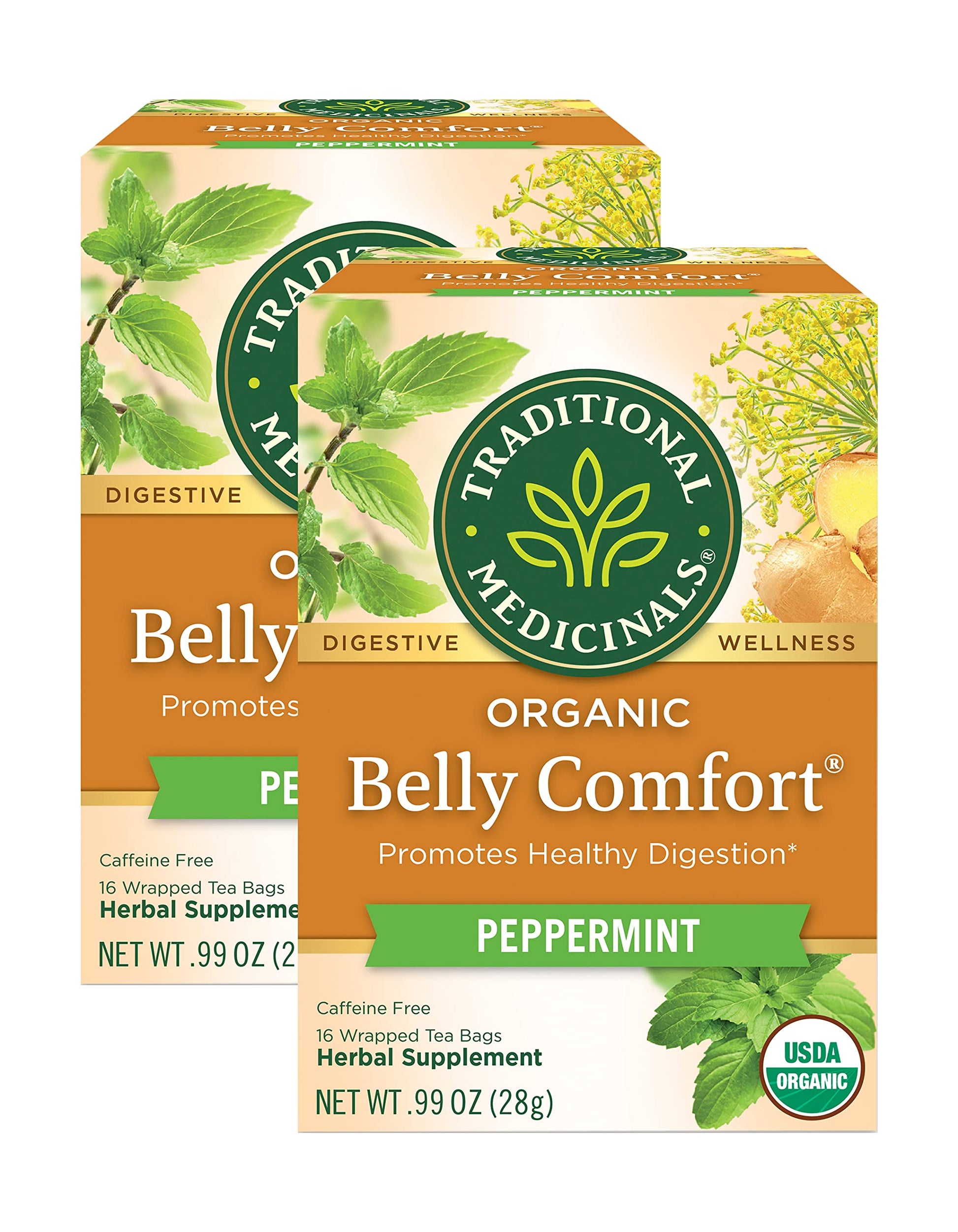 Traditional Medicinals Organic Peppermint Herbal Tea, Alleviates Digestive Discomfort, 16 Count (Pack Of 2)