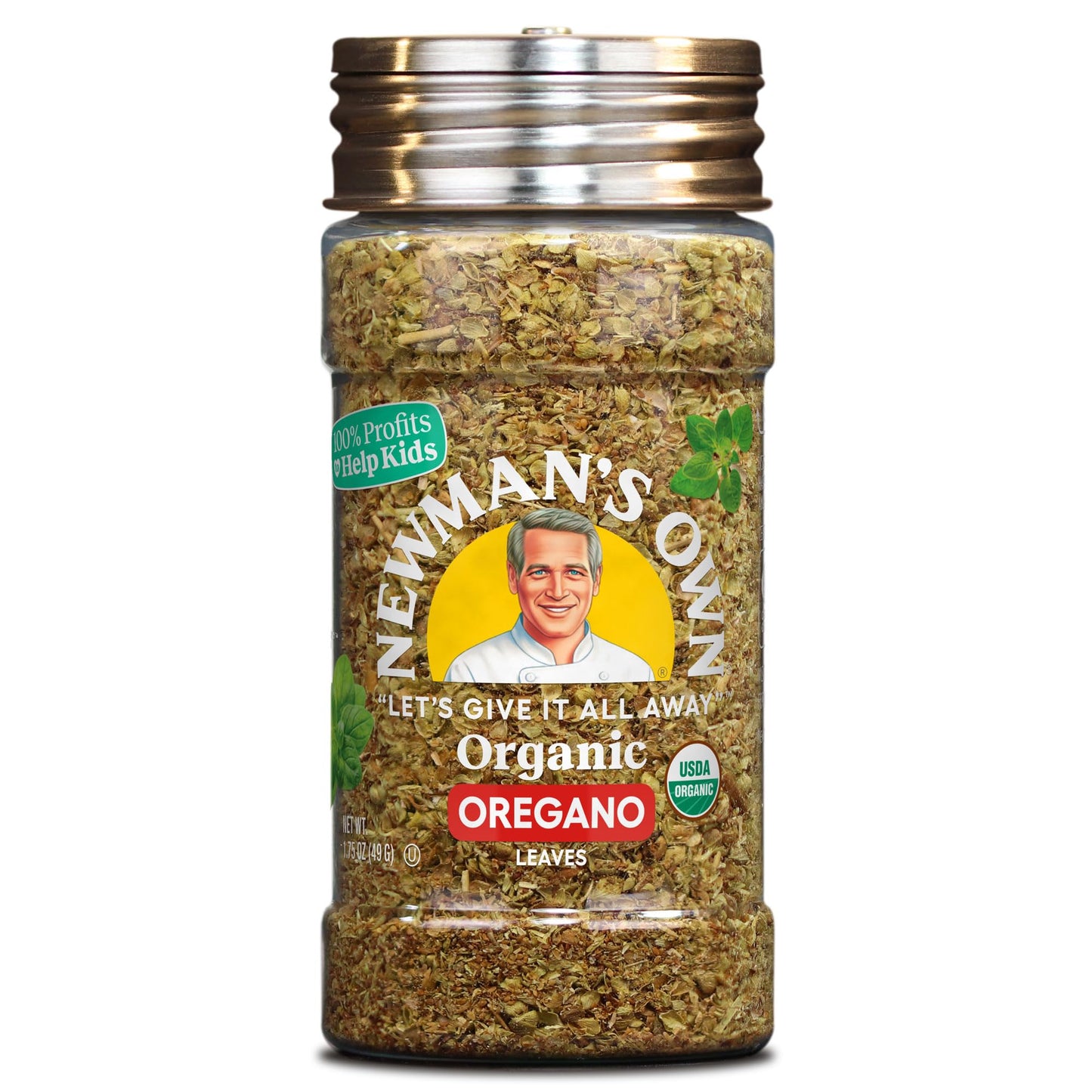 Newman's Own Organic Oregano Leaves; Great on Pasta, Dressings, and Marinades, USDA Certified Organic; Non-GMO; Kosher; 1.75Oz. 