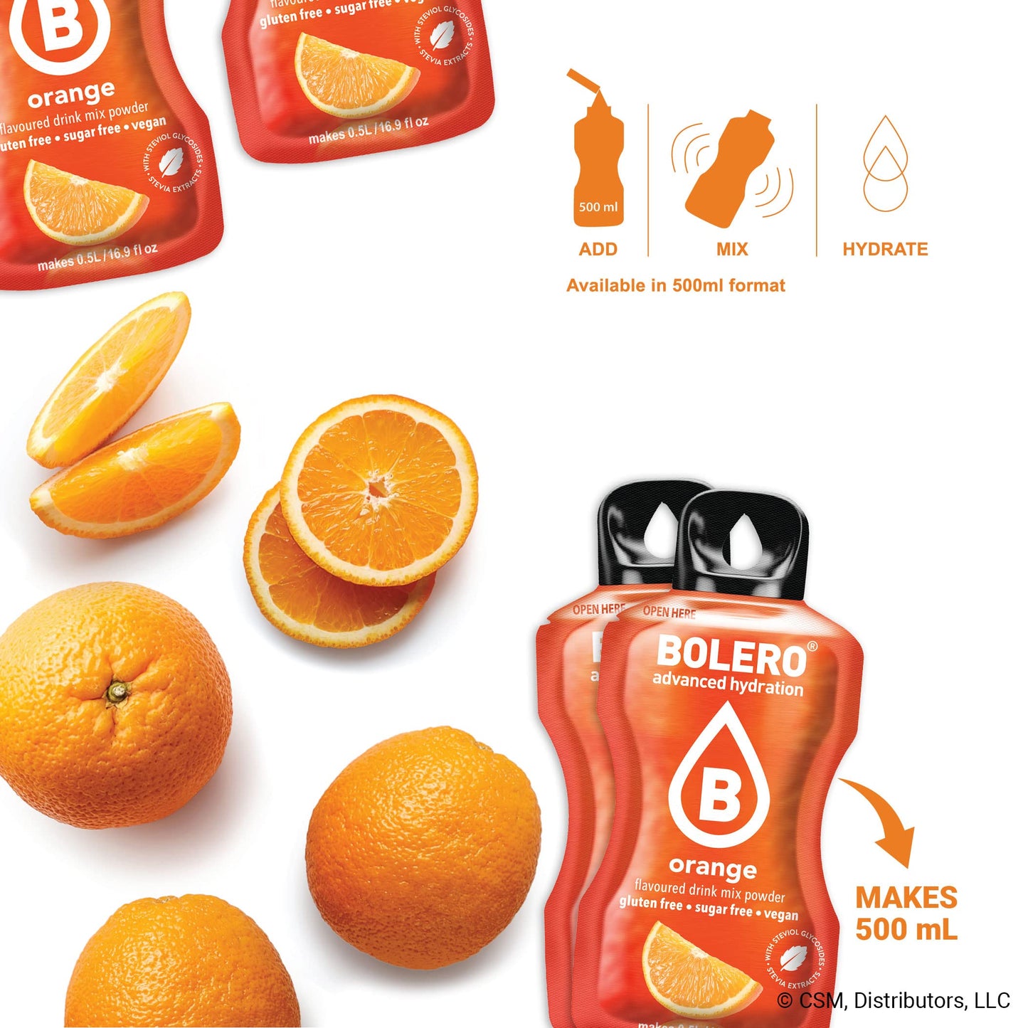 Bolero- Sugar Free Drink Mix Packets Orange Fruit Flavors | Powdered Flavored Water Packets | 36 Small Sachet On The Go Packets