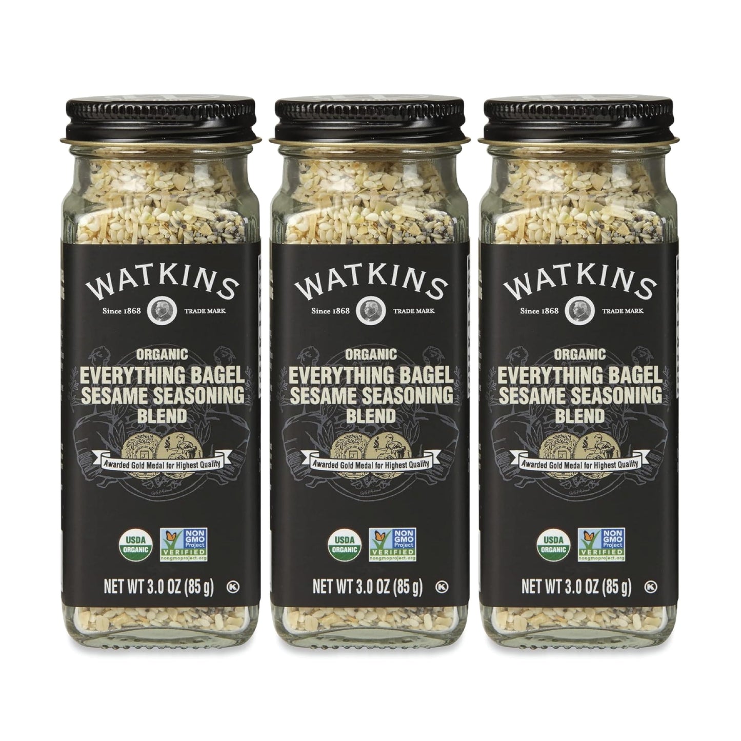 Watkins Gourmet Organic Everything Bagel Sesame Seasoning Blend, 3 oz Bottle, 3-Pack