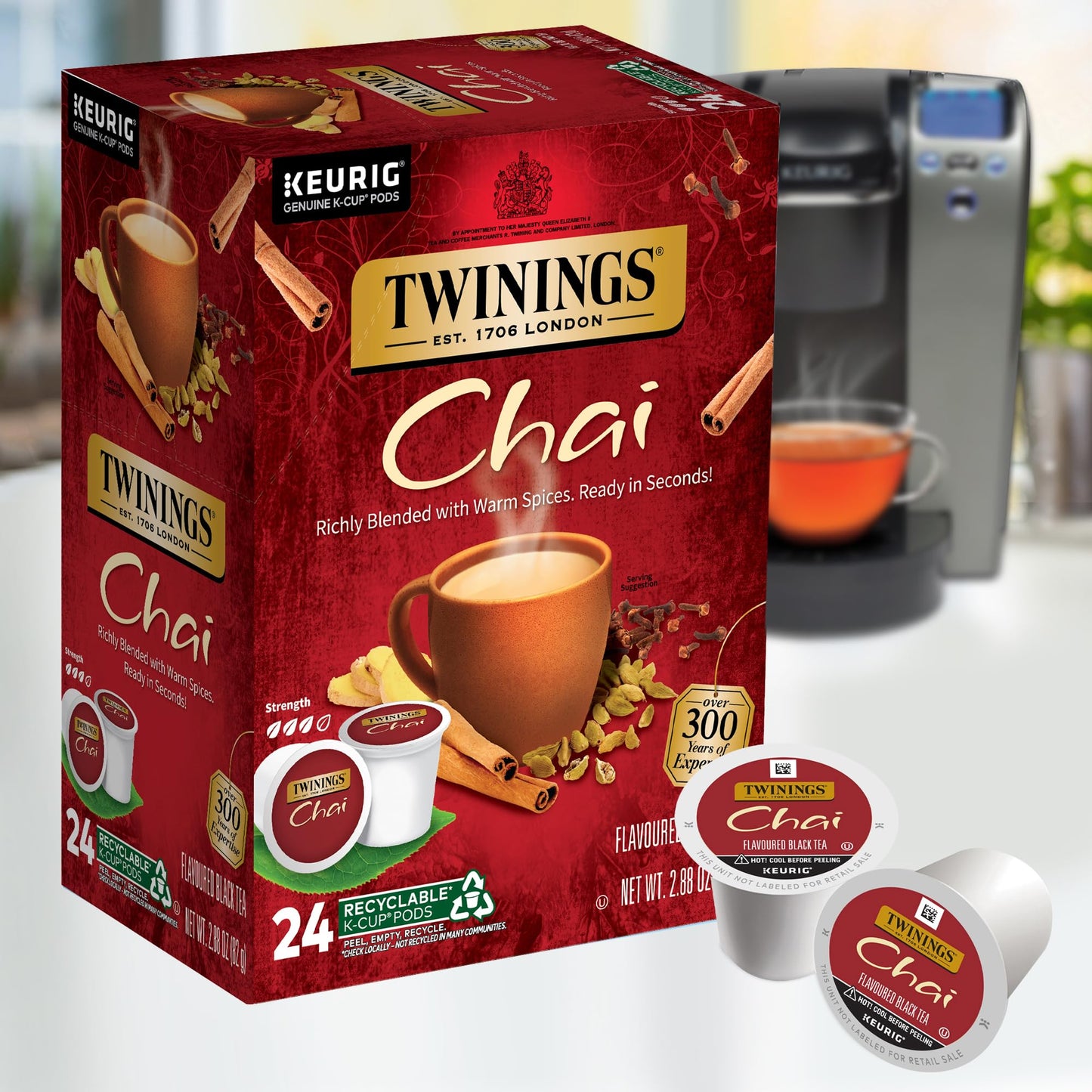 Twinings Chai Black Tea K-Cup Pods For Keurig, 24 Count (Pack Of 1), Naturally Sweet And Savoury Spice Flavours, Caffeinated, Enjoy Hot Or Iced | Packaging May Vary