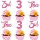 24 PCS Three Cupcake Toppers Glitter 3rd Birthday Cupcake Picks Number 3 Three Cake Picks for Baby Shower Kids 3rd Birthday Anni