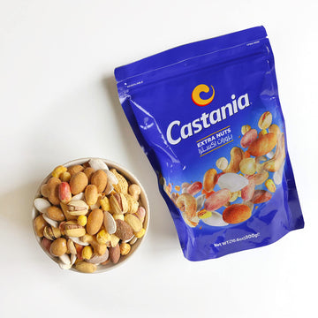 Castania BBQ Lebanese Mixed Nuts Extra Mix, 10.6oz, with Pistachios, Almonds, Cashews, Hazelnuts, Peanuts, Pumpkin Seeds, and Chickpeas