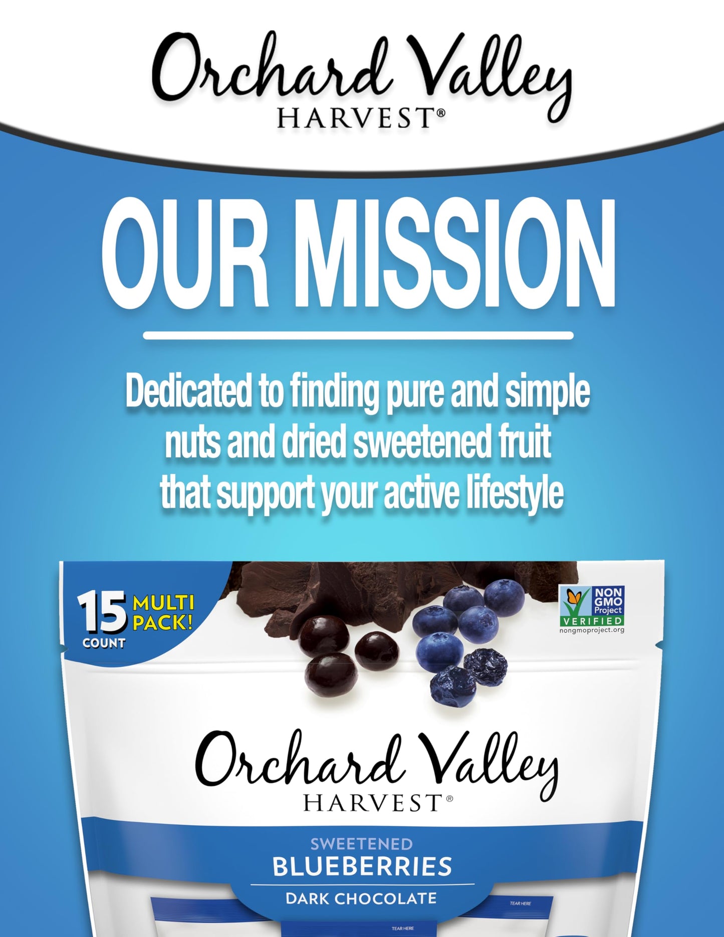 Orchard Valley Harvest Dark Chocolate Covered Blueberries, 1 Ounce(Pack Of 15), Gluten Free, Non-Gmo, No Artificial Ingredients