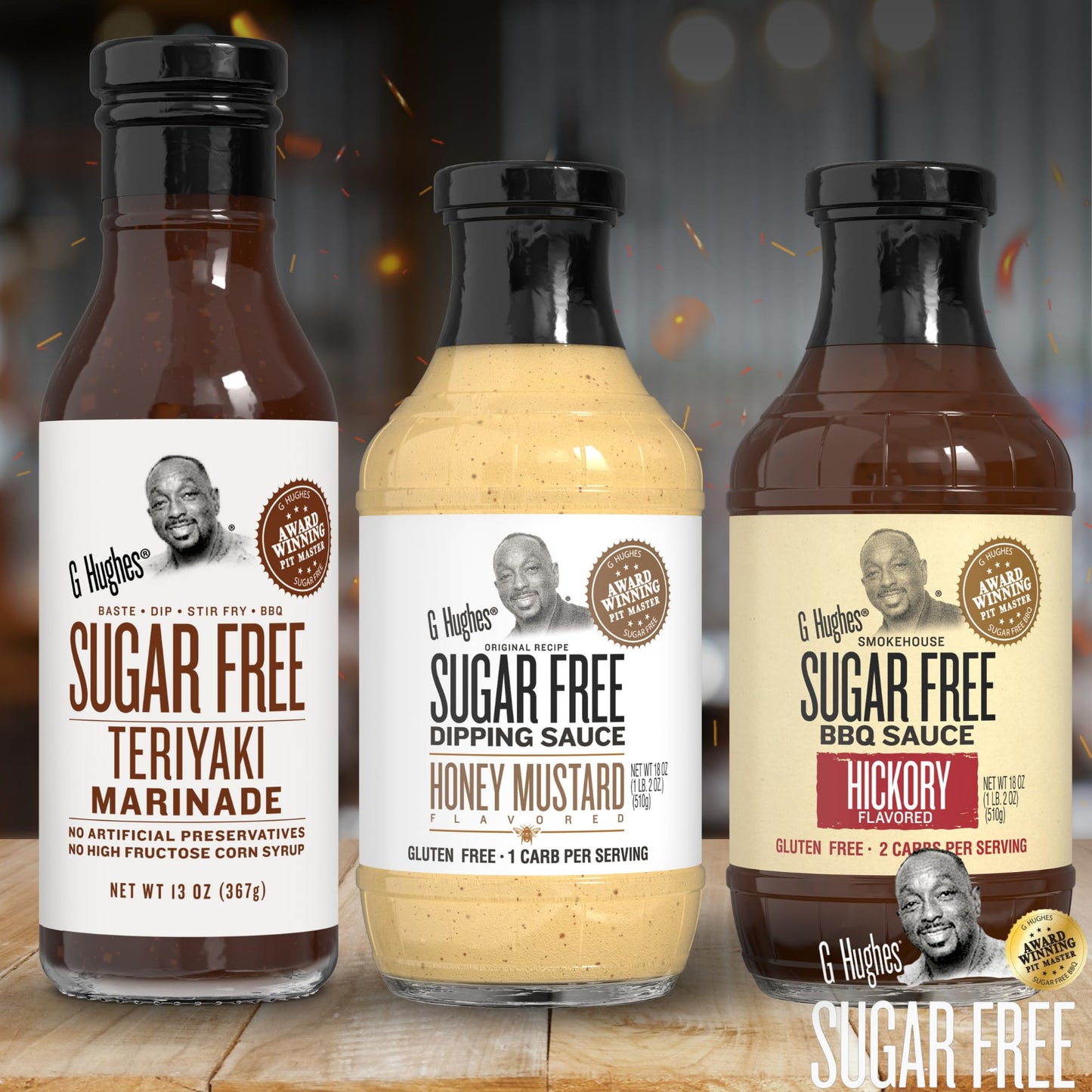 G Hughes Sugar Free Barbecue Sauces - Hickory BBQ Sugar Free Sauce - 18 Oz, Honey Mustard Sugar Free Dipping Sauce - 18 Oz, Suga