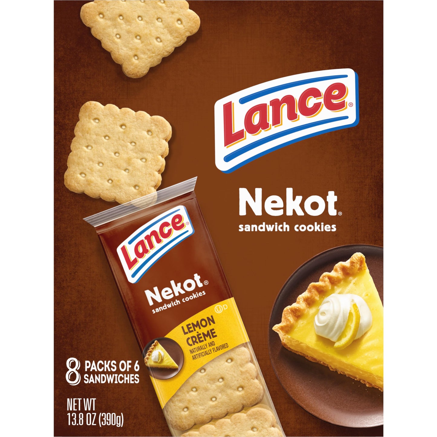 Lance Sandwich Cookies, Nekot Lemon Creme, 8 Individually Wrapped Packs, 6 Sandwiches Each