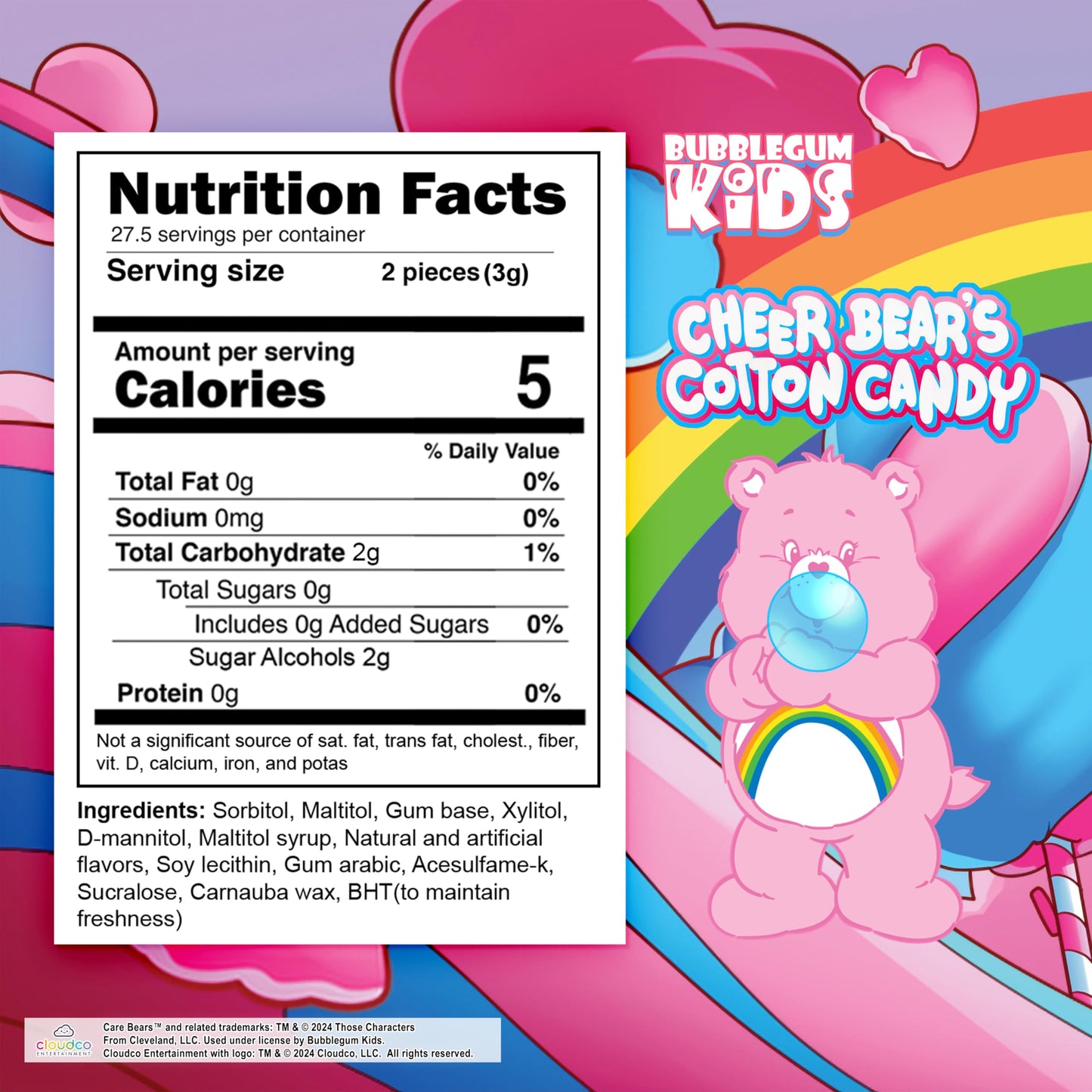 Bubblegum Kids Sugar Free Gum - Bubble Gum For Kids And Adults - Care Bears Xylitol Chewing Gum Sugar Free - Aspartame Free, Veg