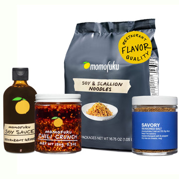 Momofuku Original Starter Pack by David Chang, Contains Original Chili Crunch, Soy and Scallion Ramen, Soy Sauce, and Savory Sal