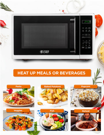 Commercial Chef Small Microwave 09 Cu Ft Countertop Microwave With Digital Display, White Microwave  10 Power Levels, Outstandin
